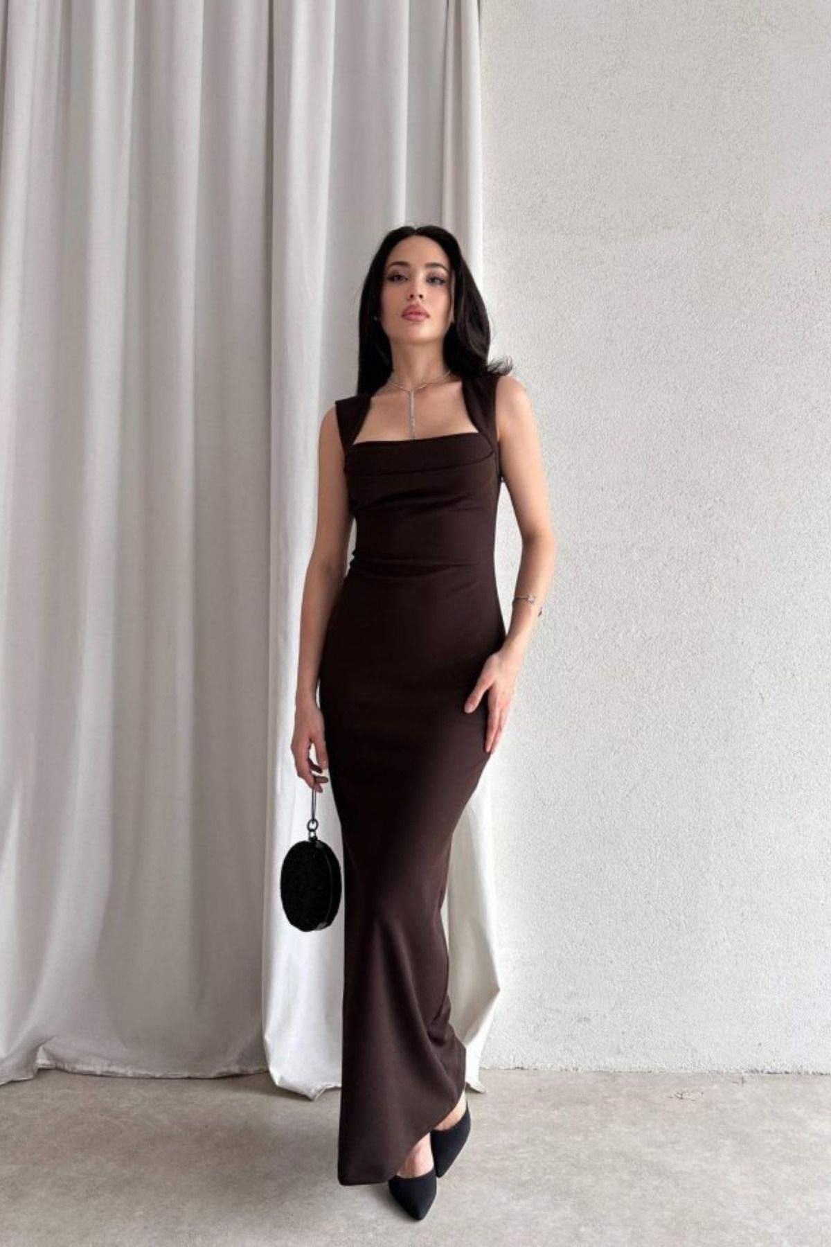 Aventien Drape Detaylı Maxi Elbise