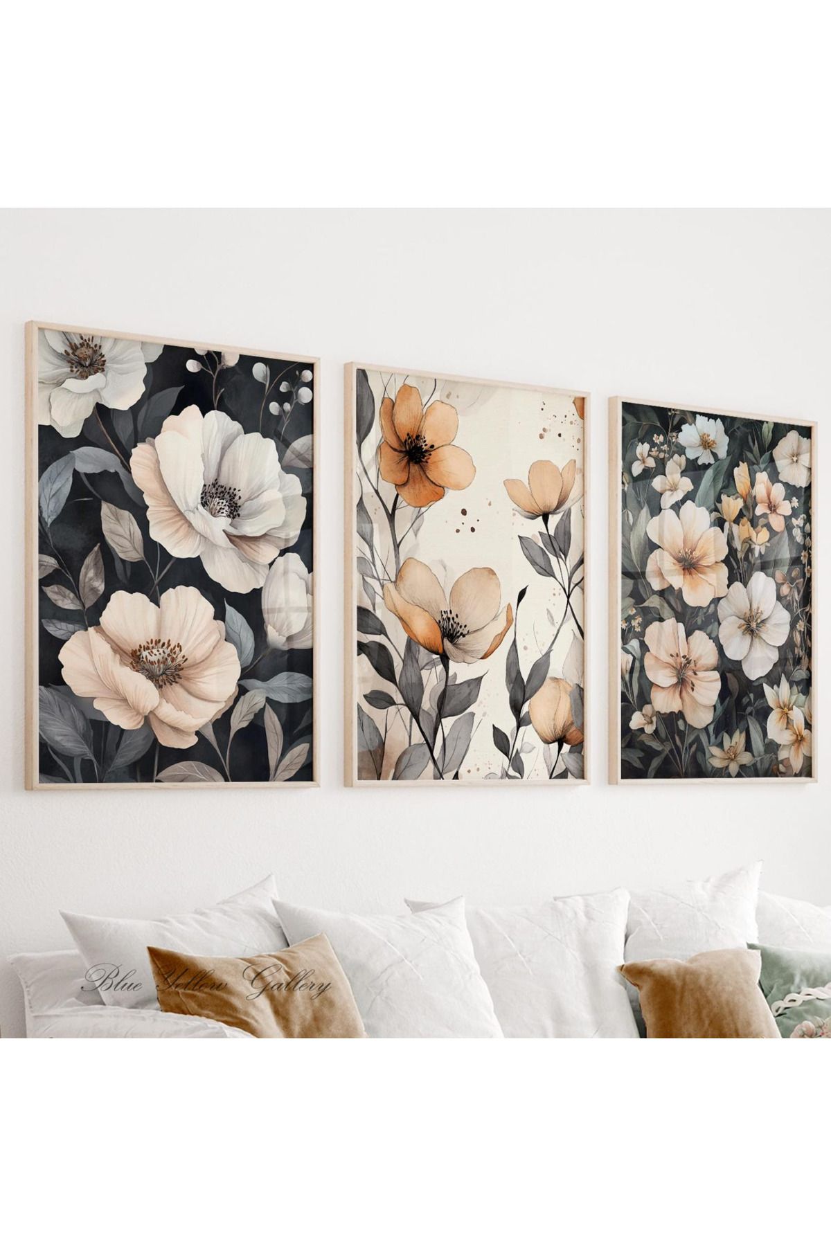 woodhomeworks Ahşap Çerçeveli 3lü Soyut Tablo