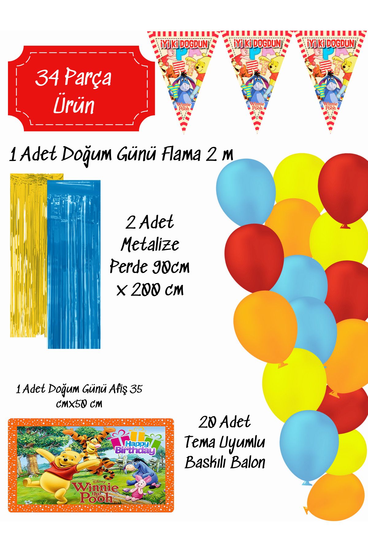 snowparty Winnie The Pooh Piglet Doğum Günü Parti Malzemeleri Süsleri Seti