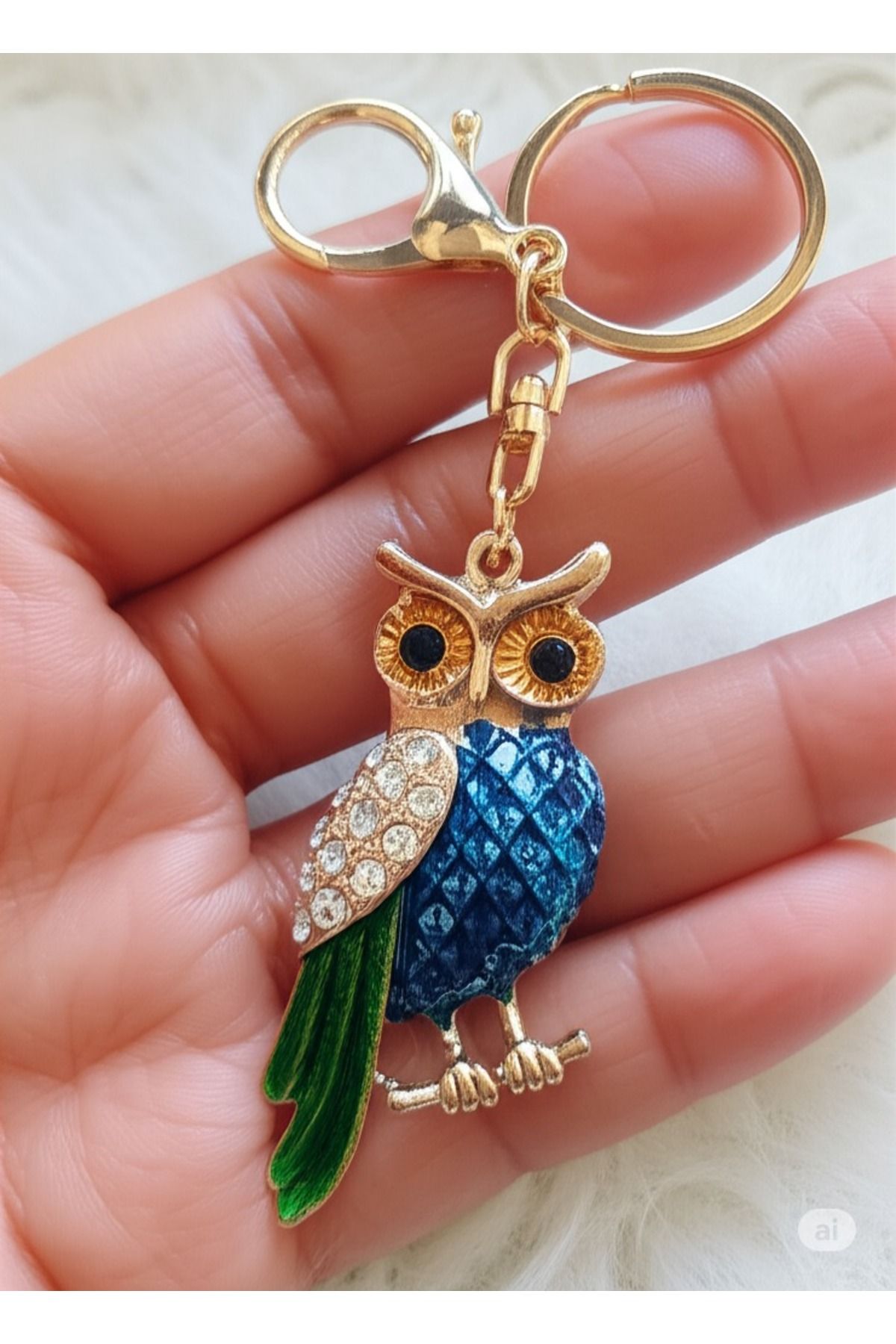 Mimi Aksesuar Lüks Büyük Boy Zirkon Taş Detaylı (Baykuş) Figürlü Anahtarlık & Çanta Aksesuarı Süs