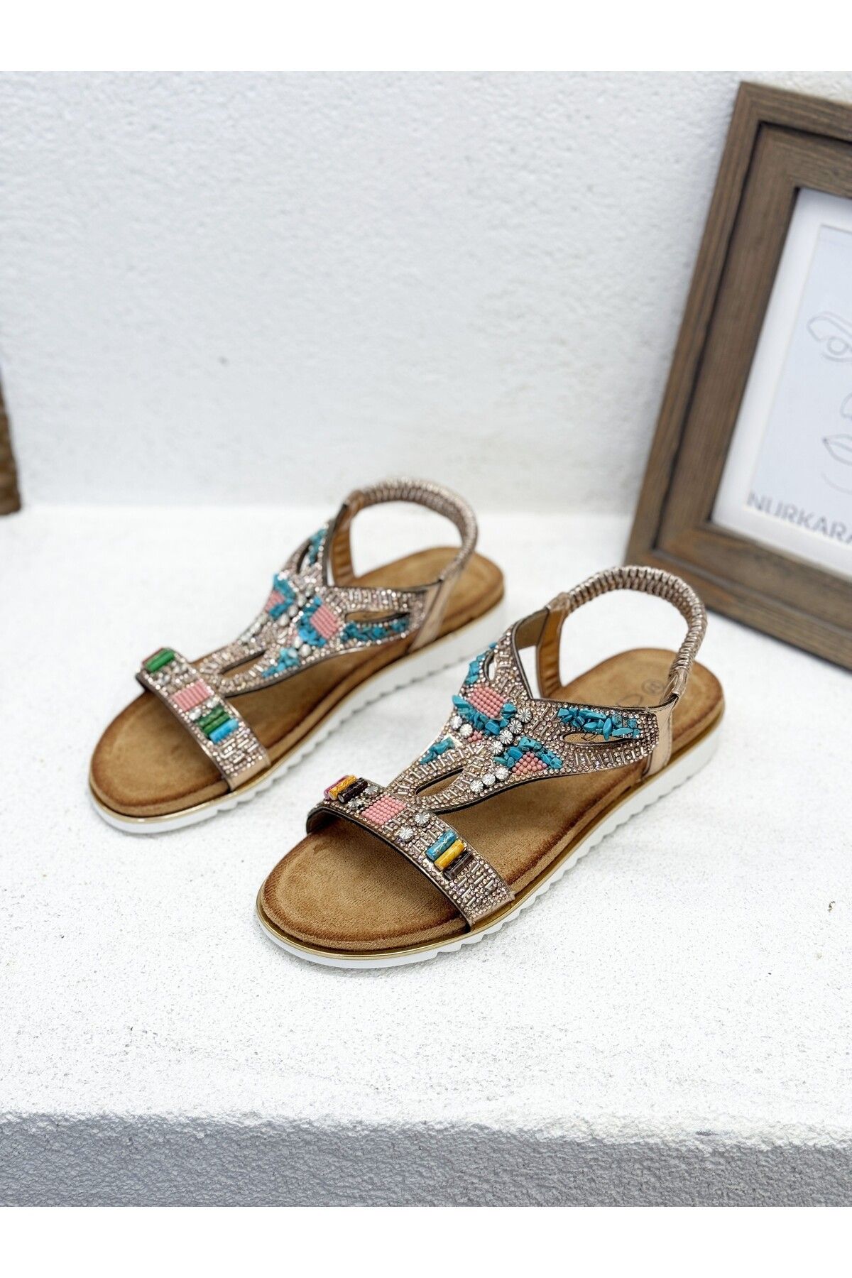 Guja 25Y173-1 RENKLİ TAŞLI COMFORT SANDALET KADIN