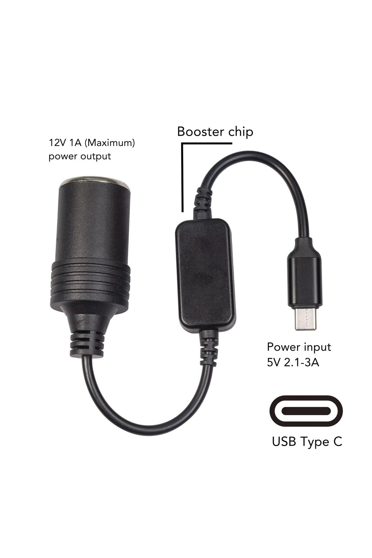 Derwell 5V USB 12V 30 cm Çakmak Soketi Çakmak Adaptörü Dönüştürücü Tip C Erkek Kadın Araç Elektroniği