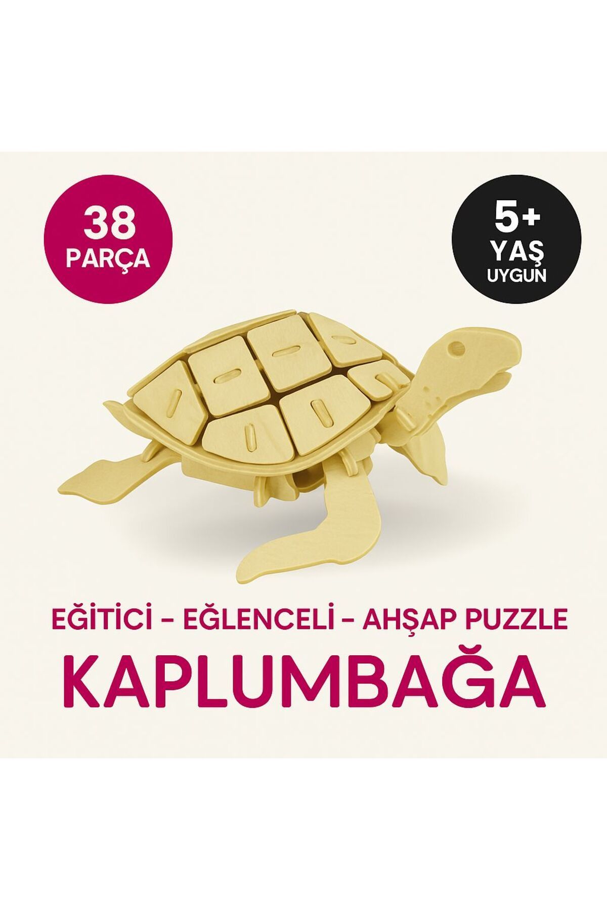 METROPOL 38 Parça Ahşap Kaplumbağa Puzzle – Eğitici ve Eğlenceli 3D Oyuncak
