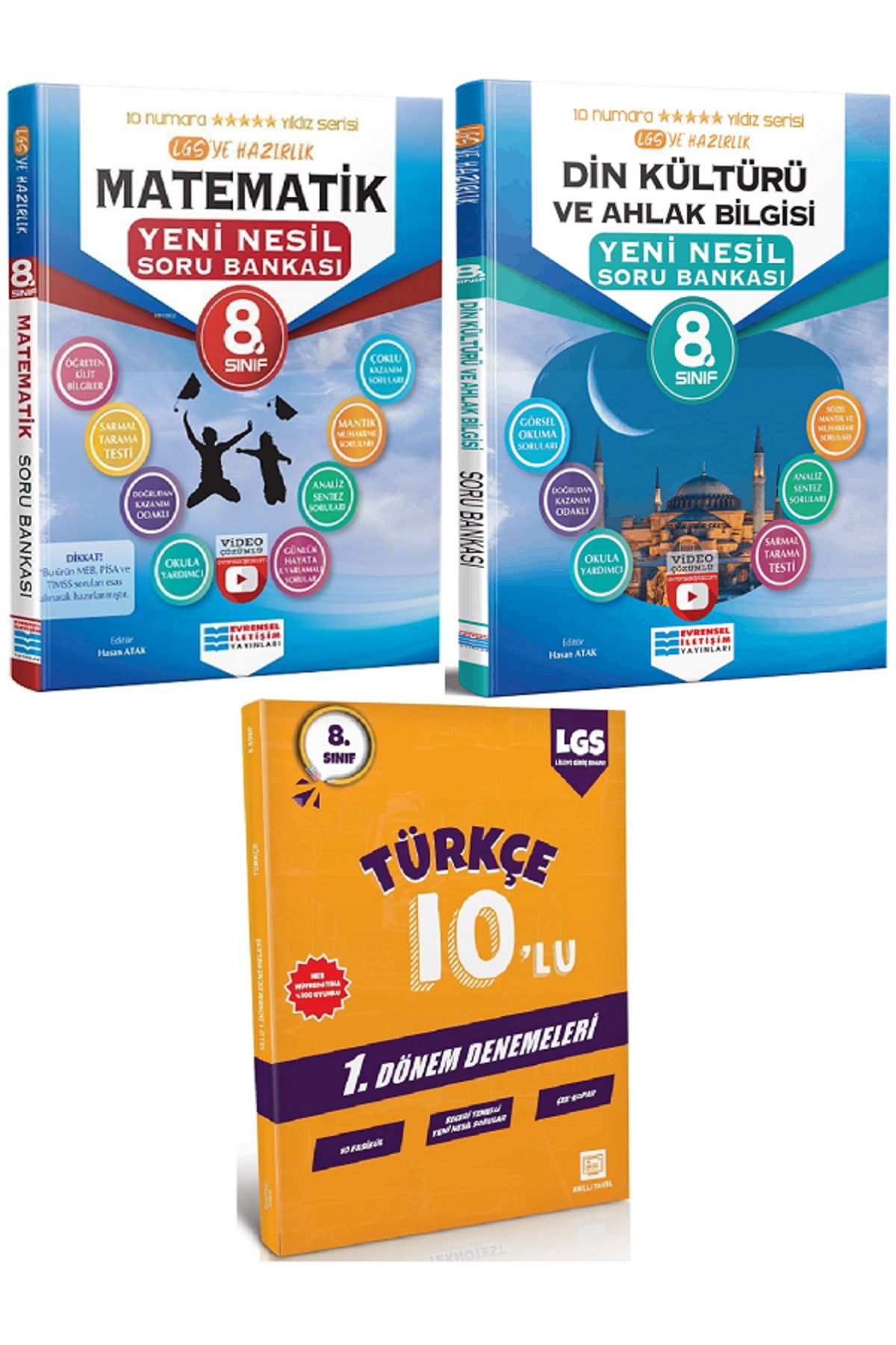 Evrensel İletişim Yayınları 8.Sınıf Evrensel Matematik + Din Kültürü Soru Bankası + 8.Sınıf 10'Lu Türkçe Deneme HEDİYELİ 3 KİTAP