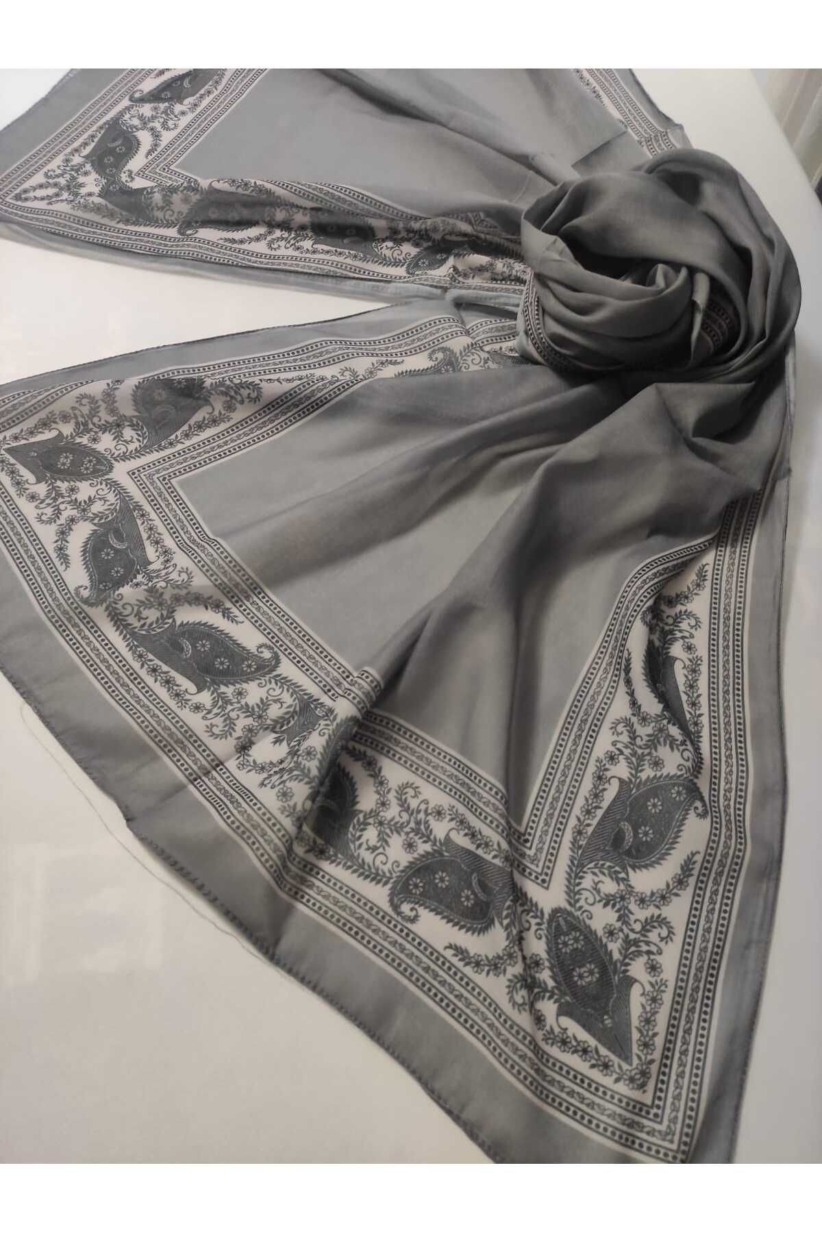 ALTUNTAŞ-Women's Cotton Ethnic Patterned Shawl with Leaf Motif on the Empty Edge 7
