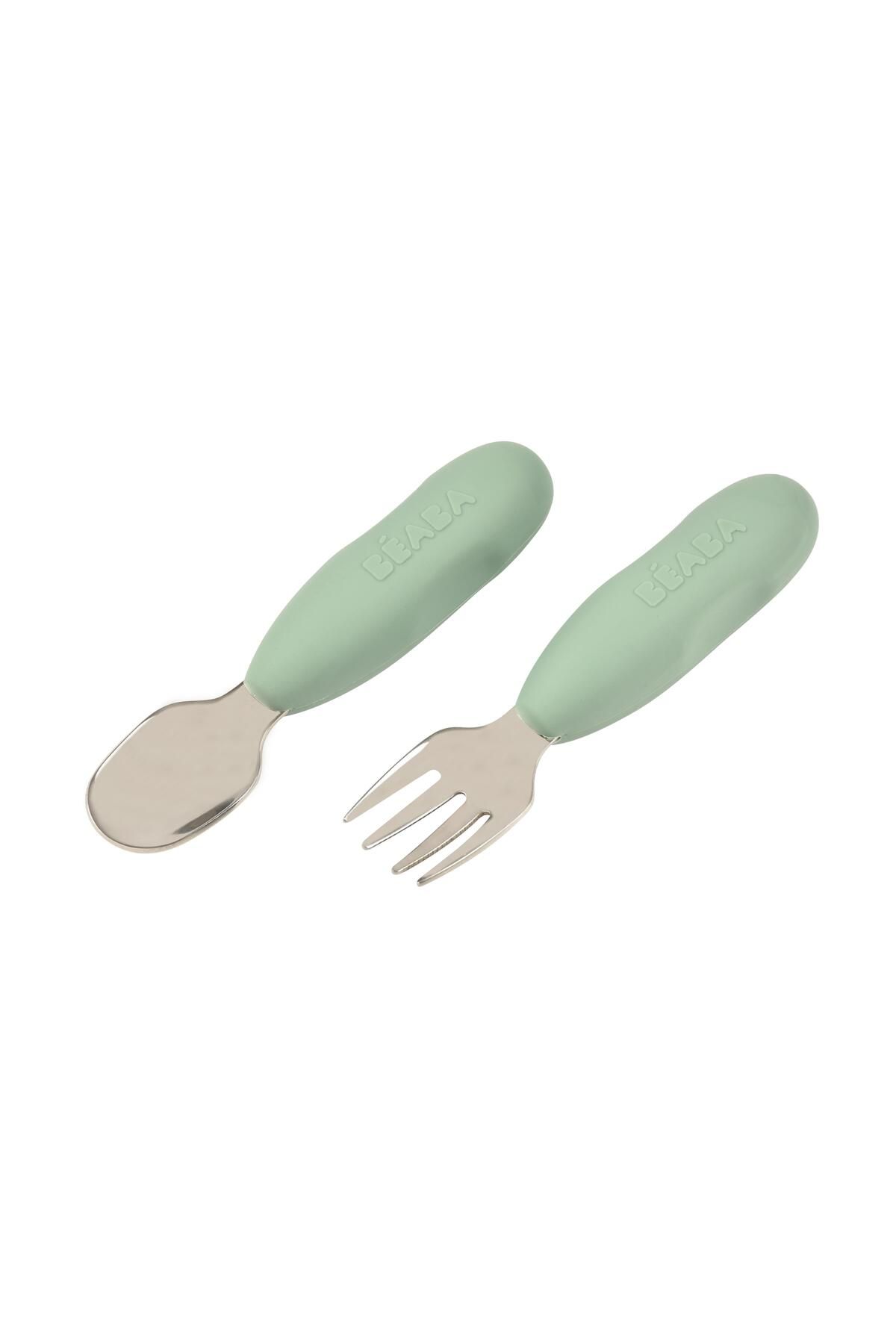 Beaba Paslanmaz Çelik Çatal Kaşık Seti, Sage green