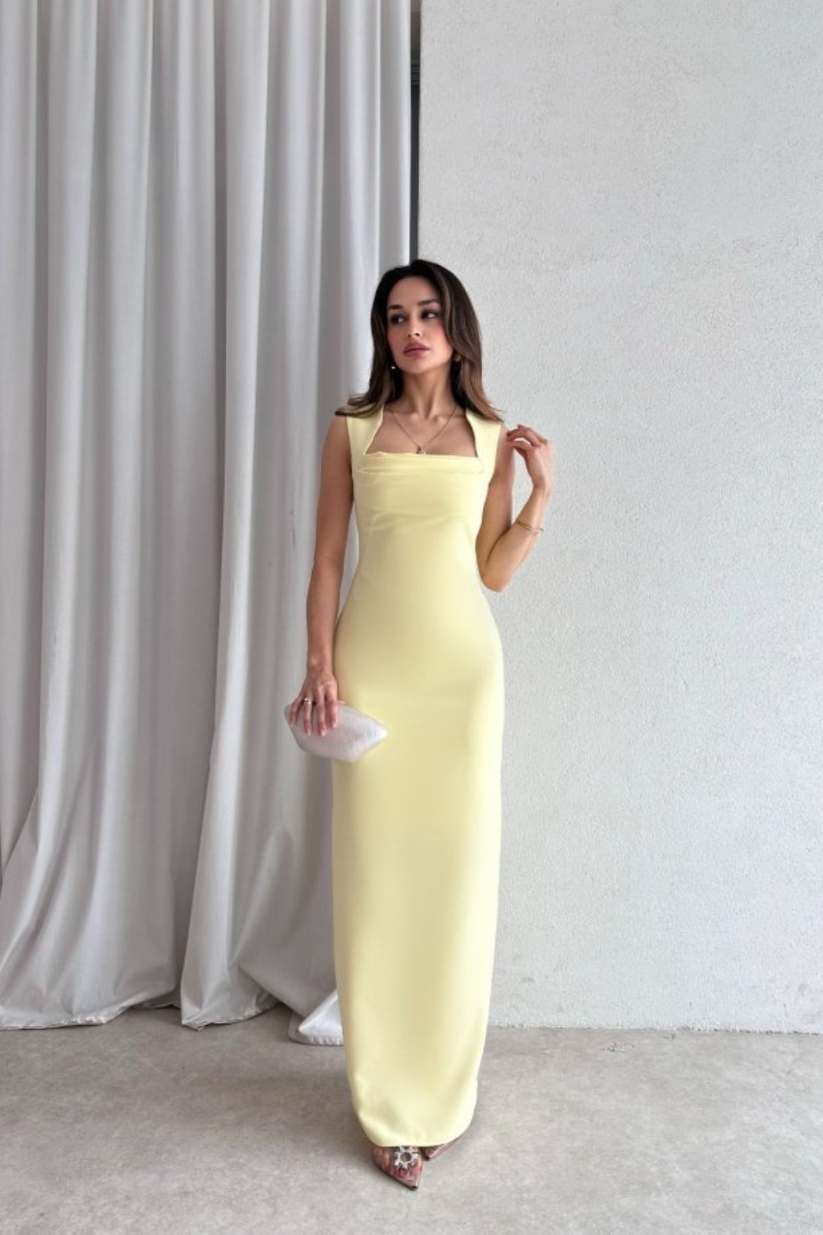 Aventien Drape Detaylı Maxi Elbise