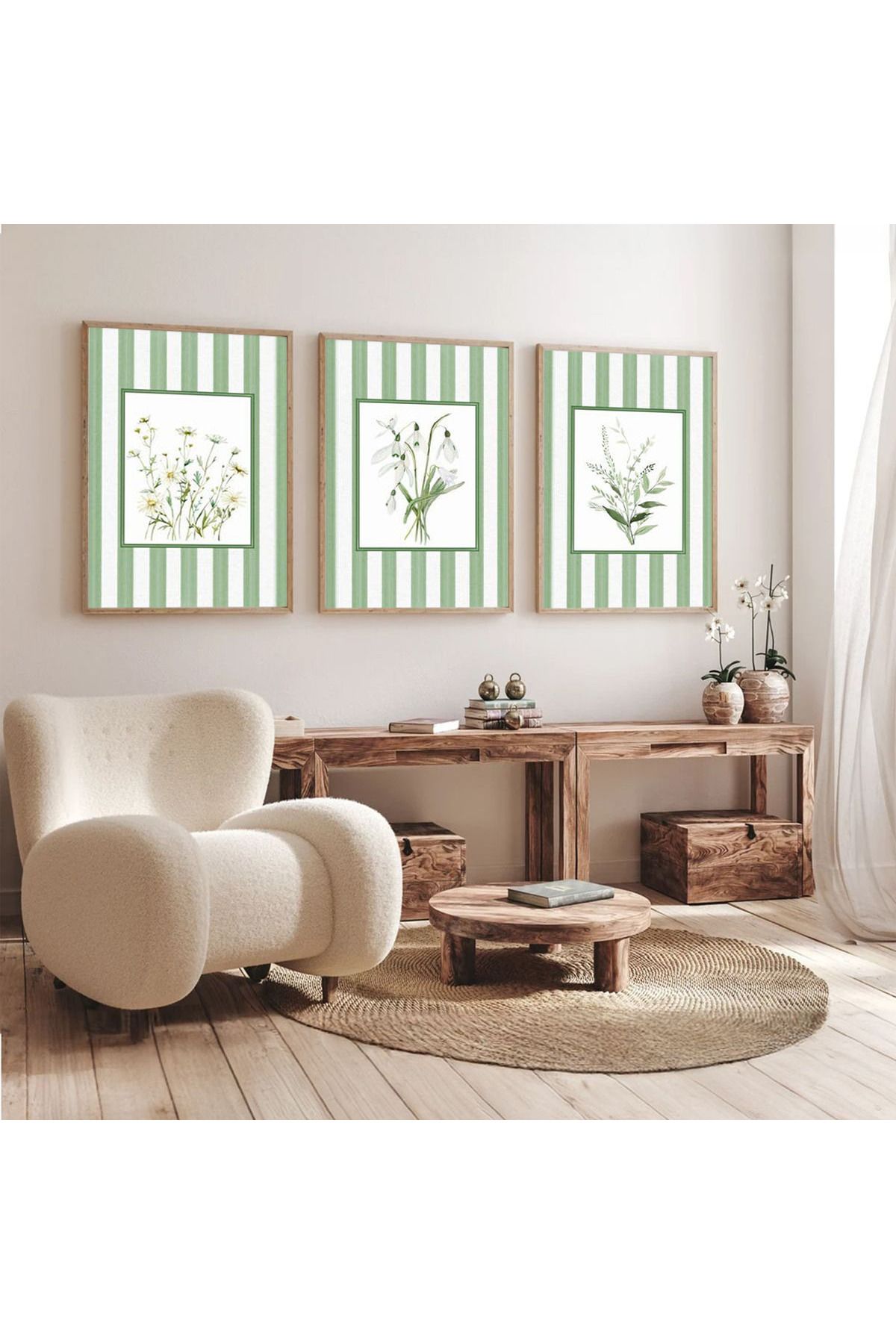 Dekorsiahome 3 Parça Ahşap Çerçeveli Oturma Odası Salon Mutfak Tablo Seti SET3259