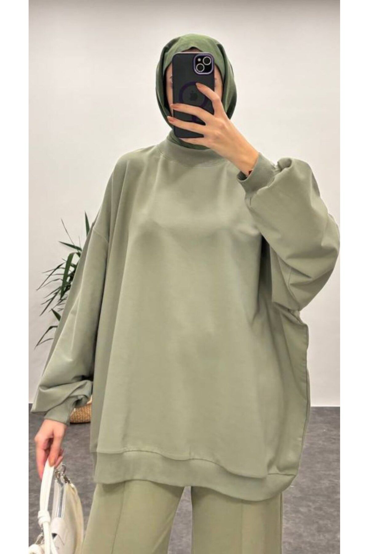 Suede Style 3044 - Rahat, Salaş Basic Kadın Uzun Sweatshirt