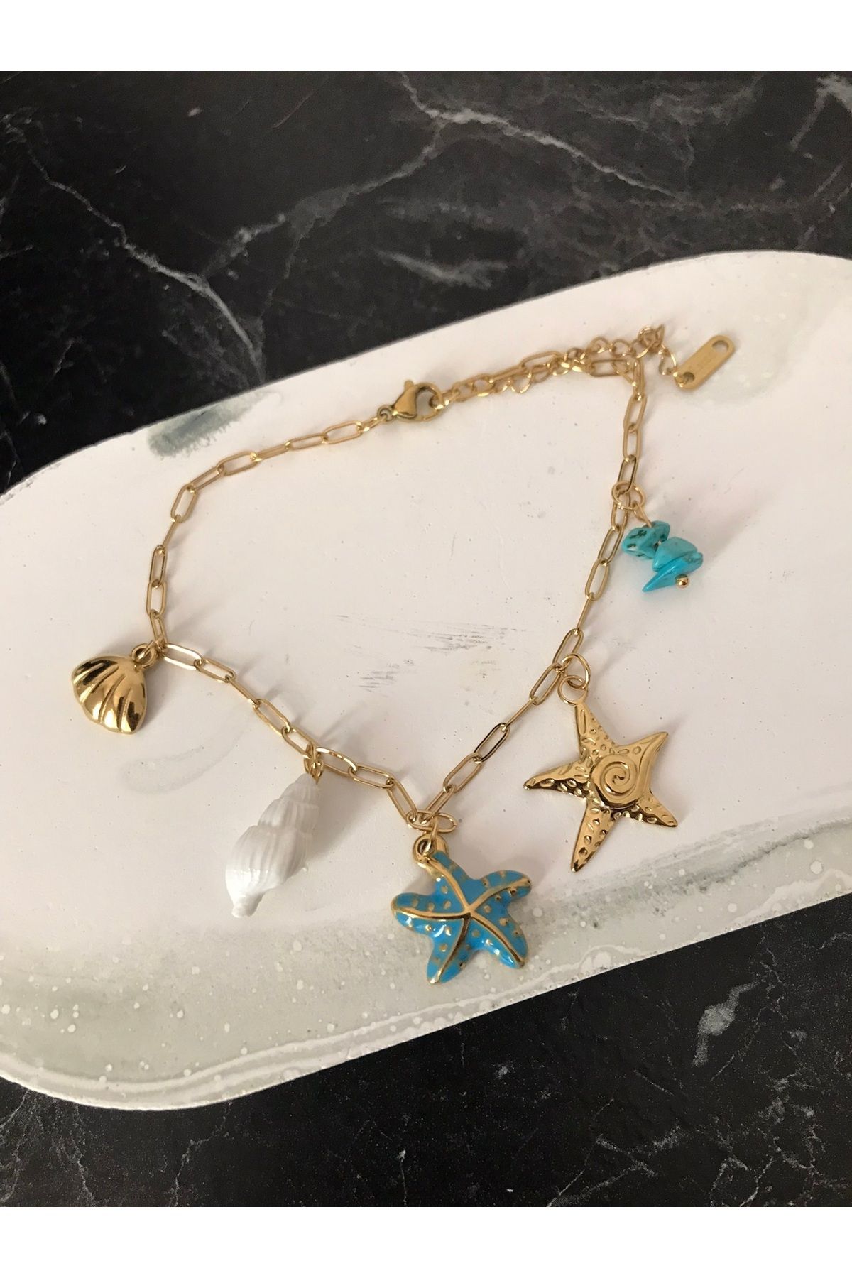 shop ÇELİK DENİZ KABUKLU GOLD VE MAVİ RENKLİ PARLAK HALHAL