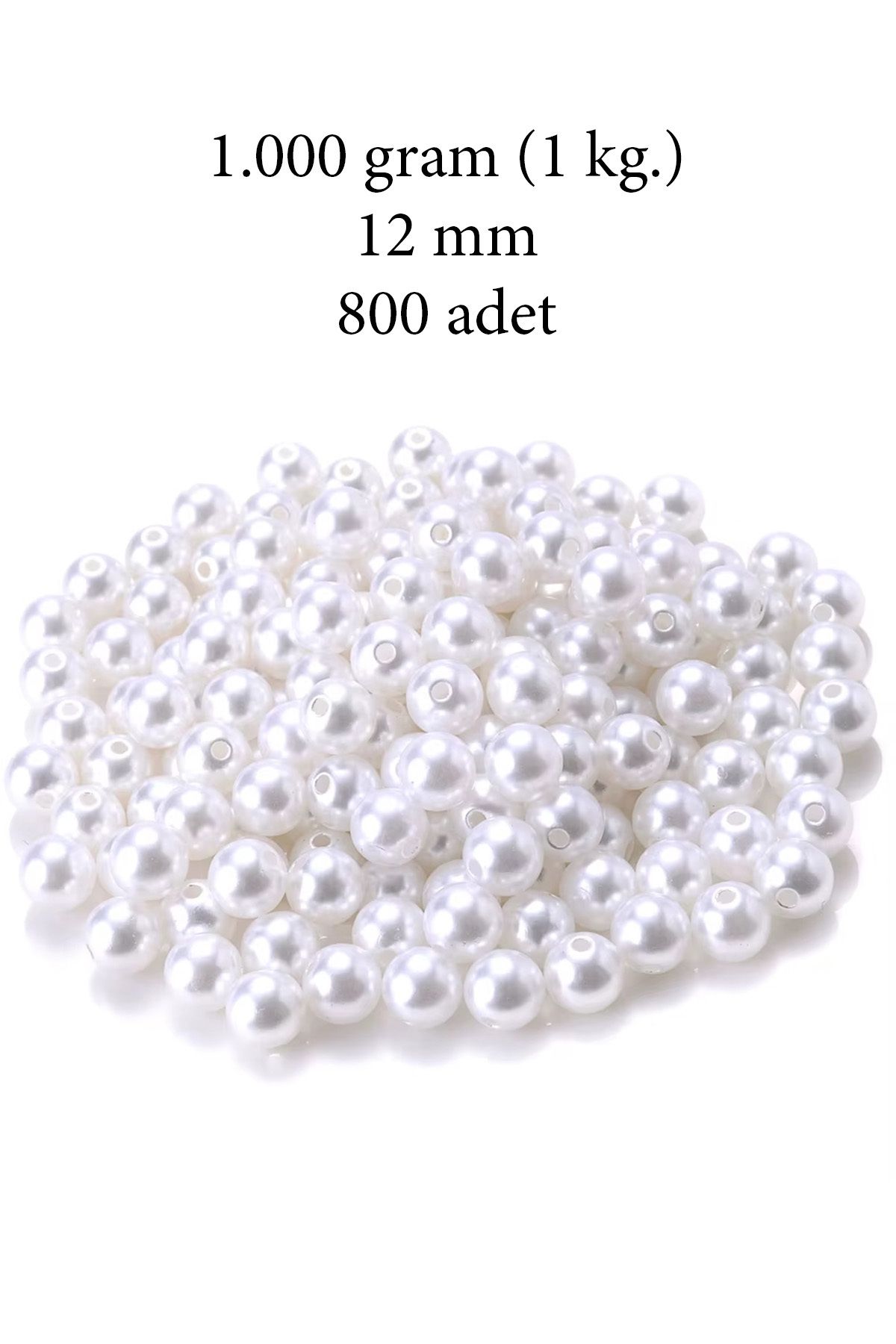 Royaleks 1.000 gram (1 kg.) 12mm Beyaz Renk Plastik İnci Boncuk Çanta ve Takı Yapım Boncuğu (~800 adet)