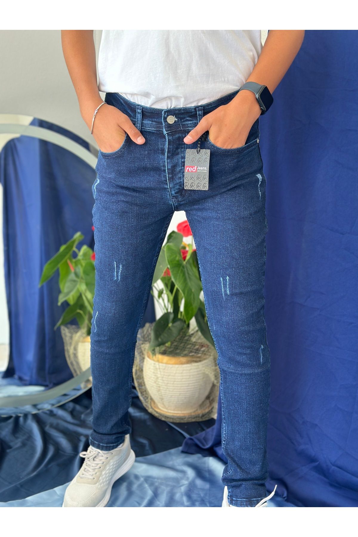 REDJEANS GİYİM ERKEK TIRNAKLI SKİNNY MAVİ KOT PANTOLON