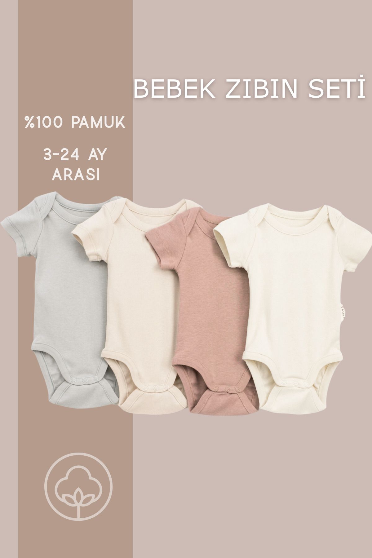 Vauva 4lü Çıt Çıtlı Kısa Kollu Body Zıbın %100 pamuk zıbın seti