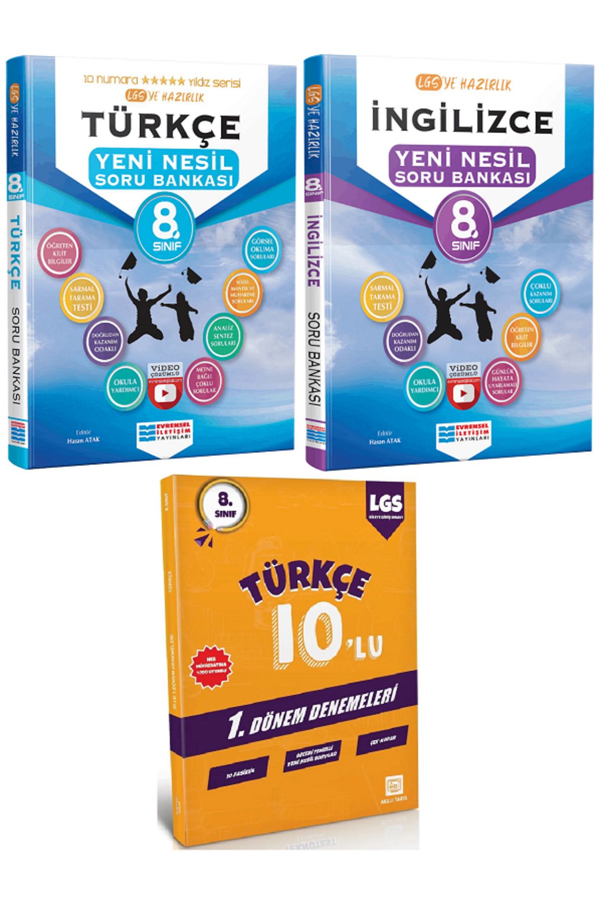 Evrensel İletişim Yayınları 8.Sınıf Evrensel Türkçe + İngilizce Soru Bankası + 8.Sınıf 10'Lu Türkçe Deneme HEDİYELİ - 3 KİTAP