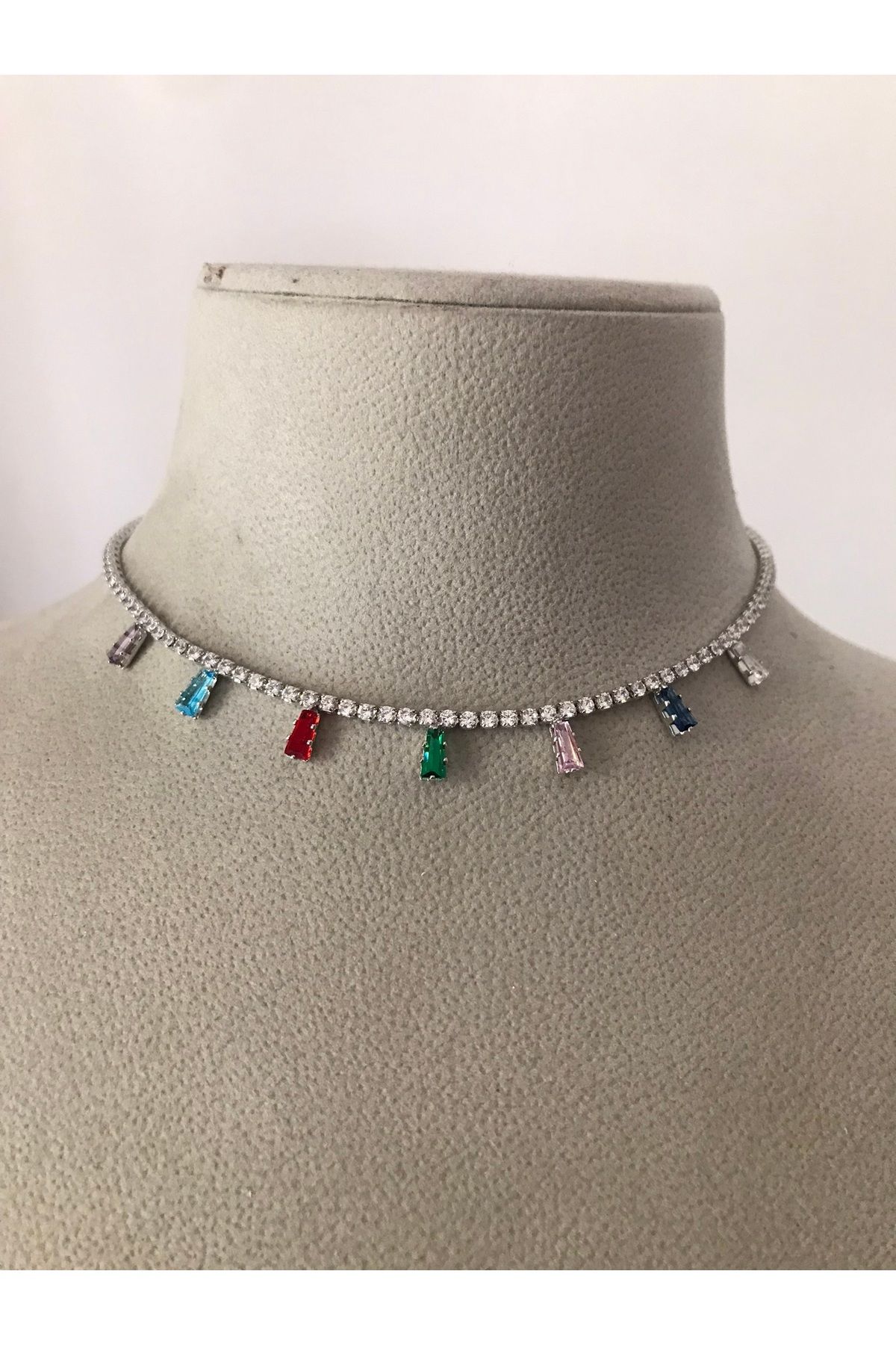 shop ÇELİK SU YOLU ZİNCİRLİ RENKLİ PARLAK TAŞLI TASMA MODEL KOLYE