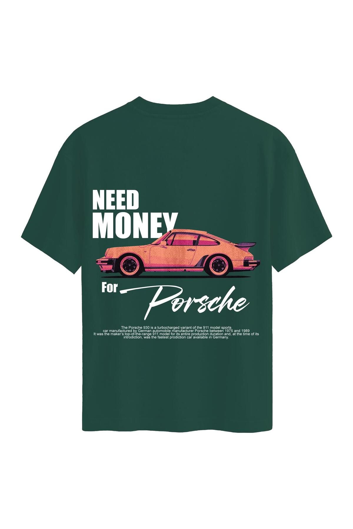 SOFTWAY Unisex Bisiklet Yaka %100 Organik Pamuklu Kalın Dokulu Need Money For Porsche Baskılı Oversize T-shi