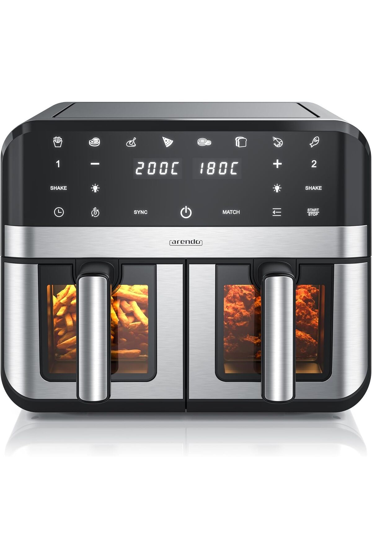 Arendo Çift Bölgeli Airfryer,9 Litre – 2400 W,8 Program,Görüntüleme Pencereli