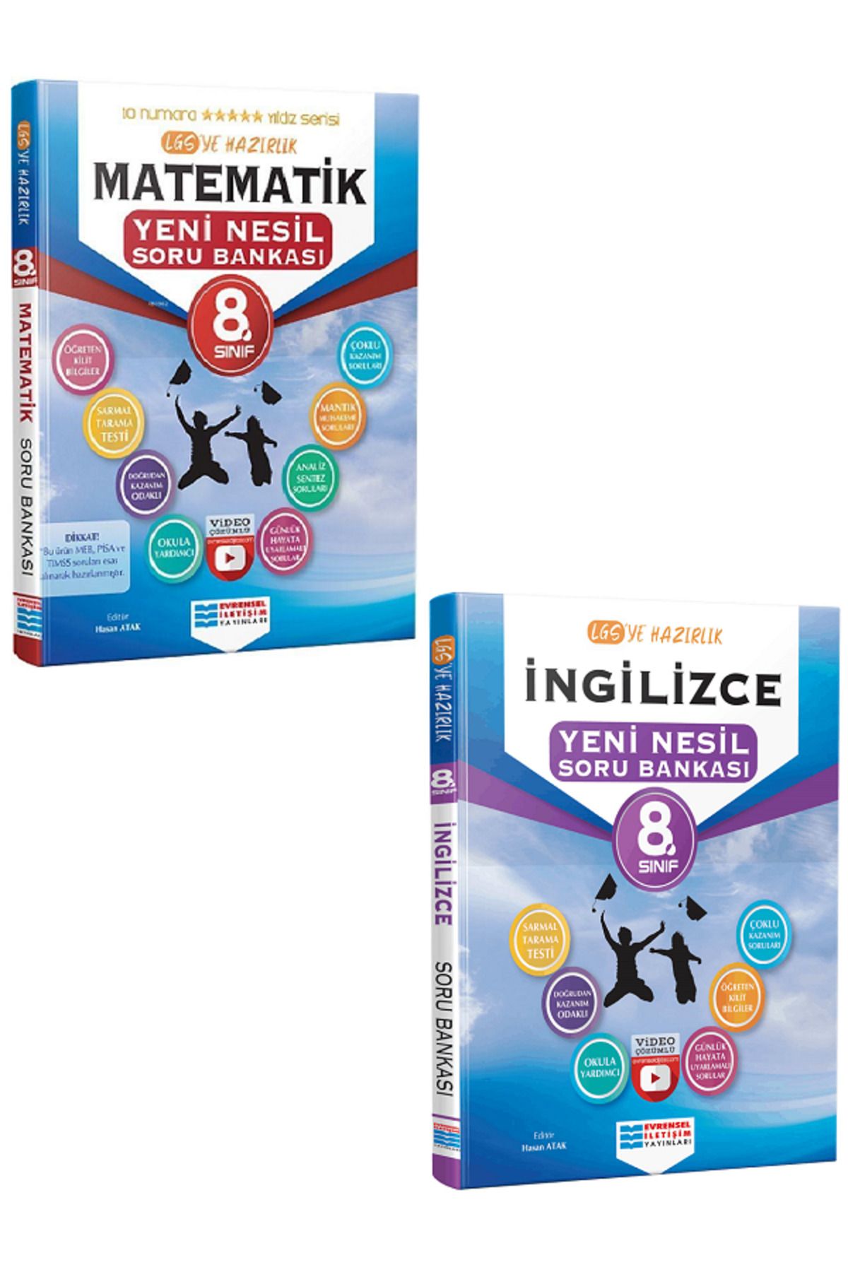 Evrensel İletişim Yayınları 8.Sınıf Evrensel İletişim Matematik + İngilizce Soru Bankaları / Öğreten Kilit Bilgiler - 2 KİTAP