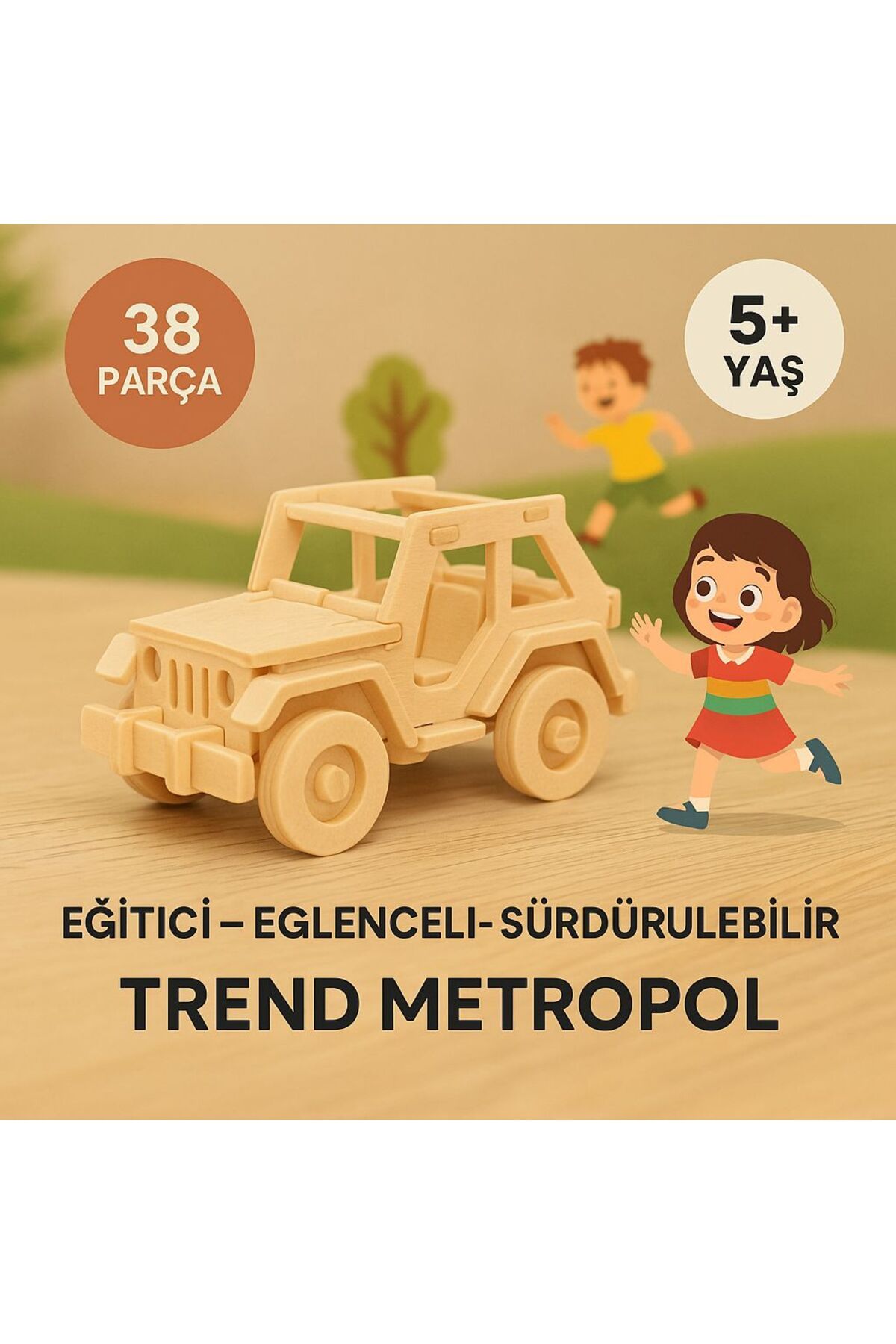 METROPOL 38 Parça Ahşap Araba Puzzle – Eğitici, Eğlenceli ve Sürdürülebilir Oyuncak