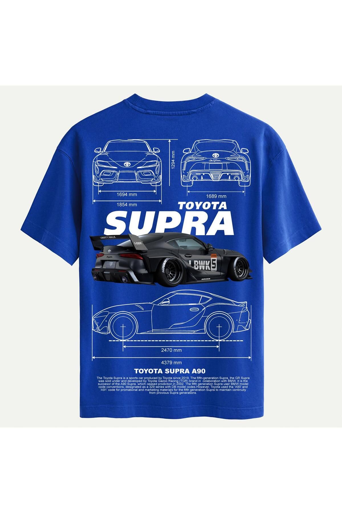 SOFTWAY Unisex Bisiklet Yaka %100 Organik Pamuklu Kalın Dokulu Toyota Supra A90 Baskılı Oversize T-shirt - S