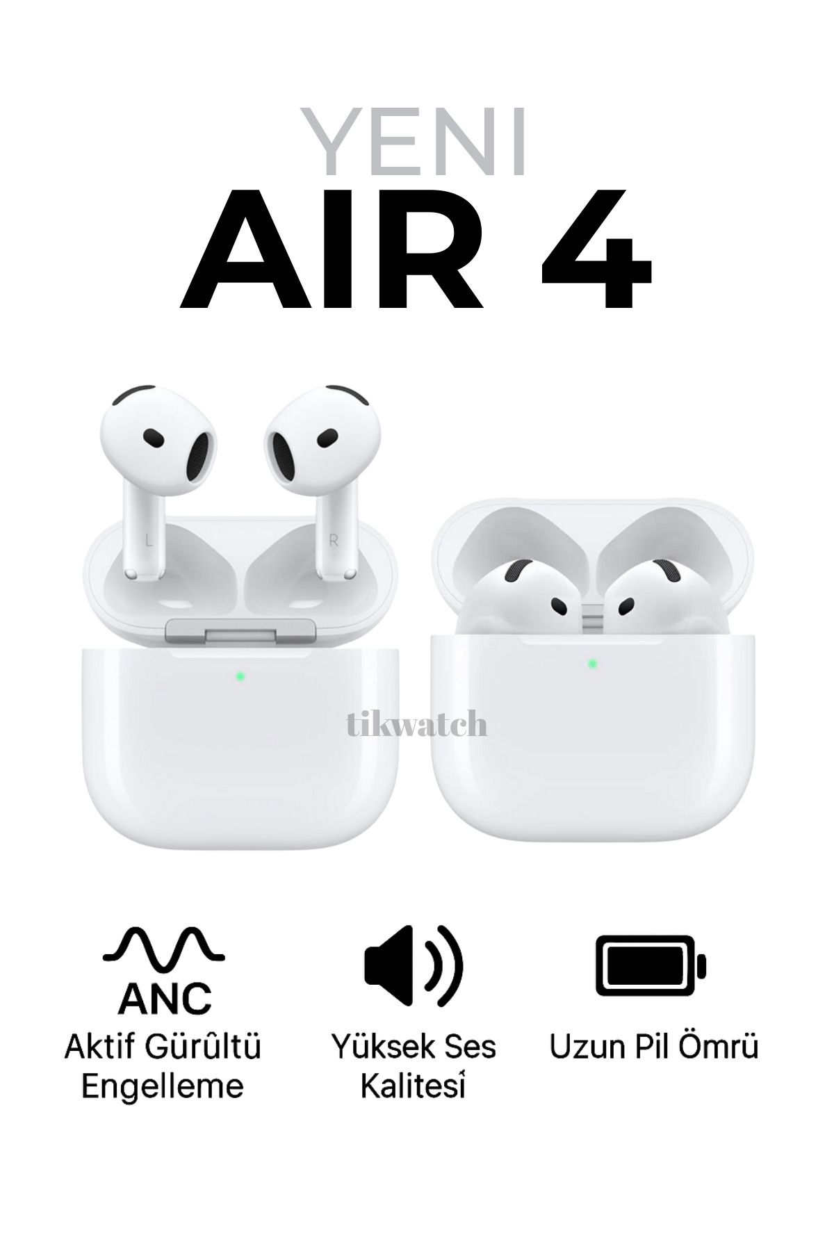 TİKWATCH Air 4 ANC Ios&Android Uyumlu Bluetooth Kulaklık Taşıma Kılıfı Hediyeli