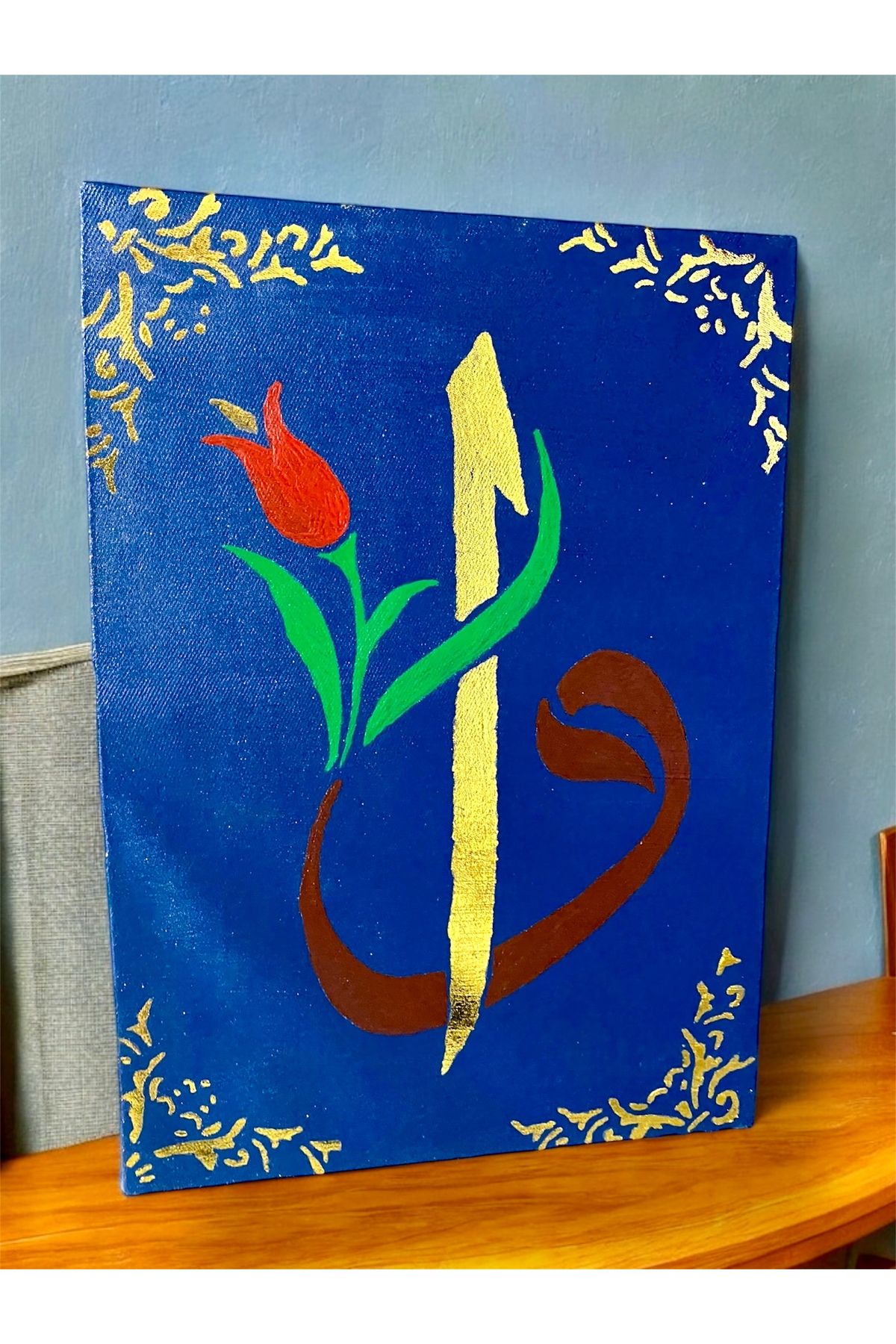 Merz Design Decor Altın varak detaylı Elif Vav Lale Tablosu