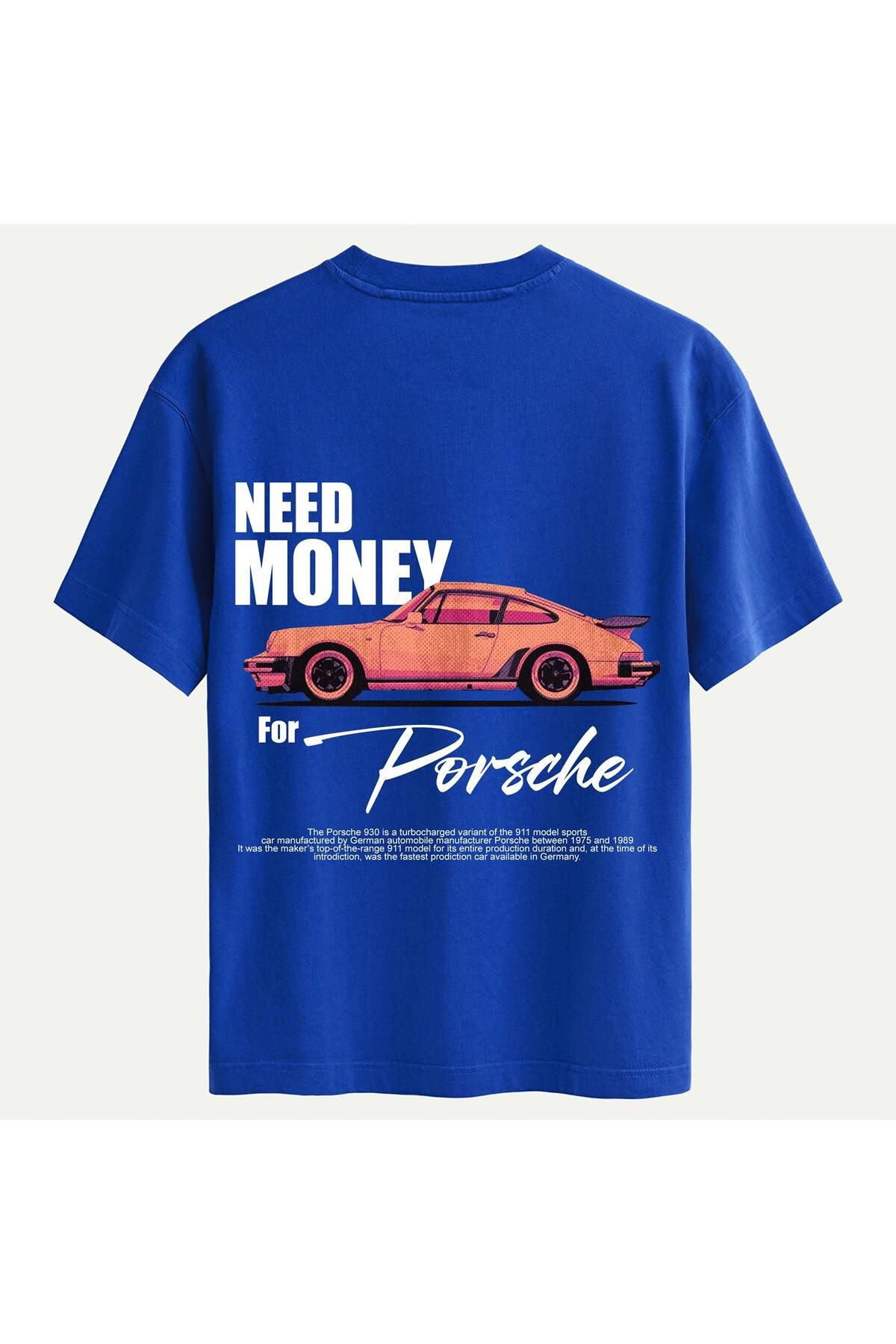 SOFTWAY Unisex Bisiklet Yaka %100 Organik Pamuklu Kalın Dokulu Need Money For Porsche Baskılı Oversize T-shi