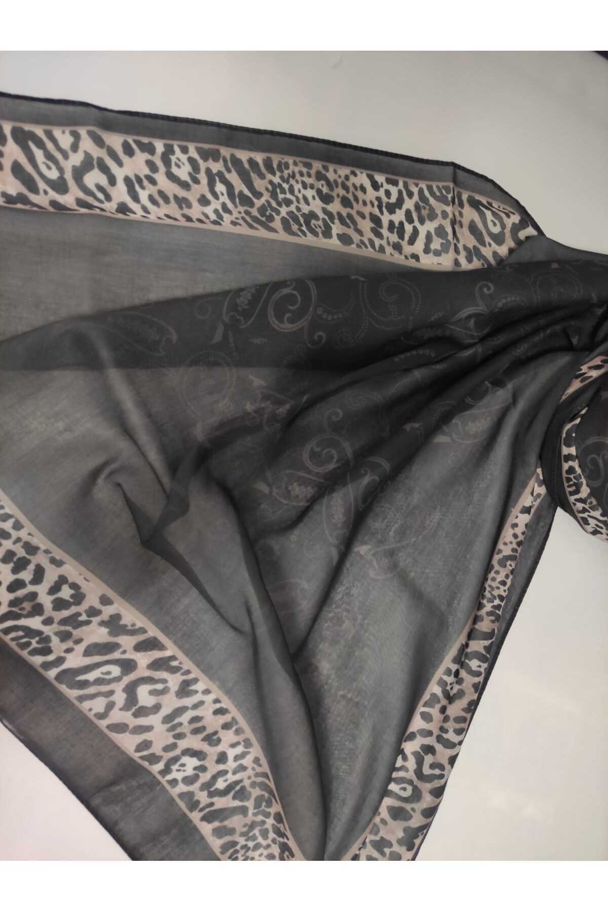 ALTUNTAŞ-Women's Cotton Ethnic Patterned Shawl with Leopard Motif on the Empty Edge 5