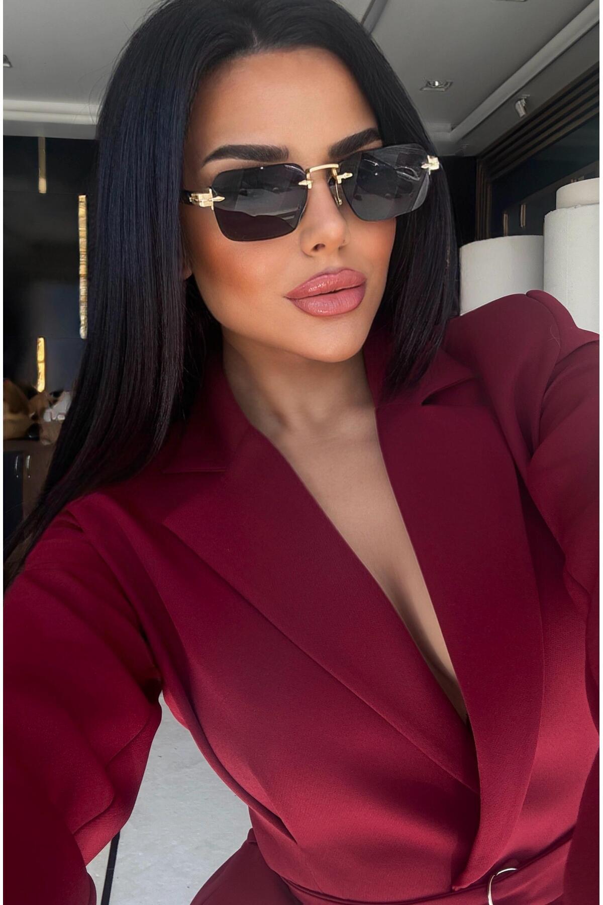 Angel Eyes  Dikdörtgen Tasarım Gold Siyah Asetat Çerçeve Siyah Cam Unisex Güneş Gözlüğü DB7116 David Bckhm - Görsel 5