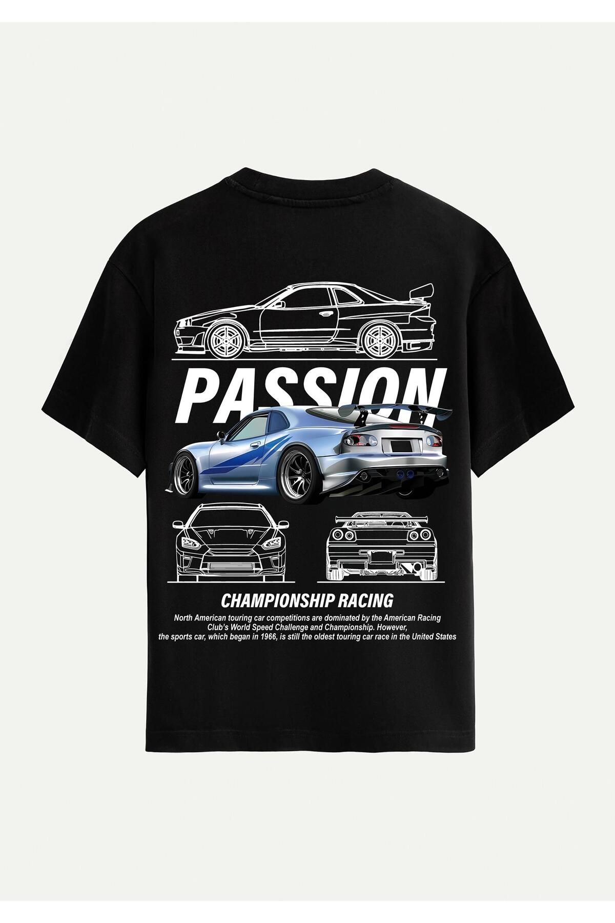 SOFTWAY Unisex Bisiklet Yaka %100 Organik Pamuklu Kalın Dokulu Passion Baskılı Oversize T-shirt - SİYAH