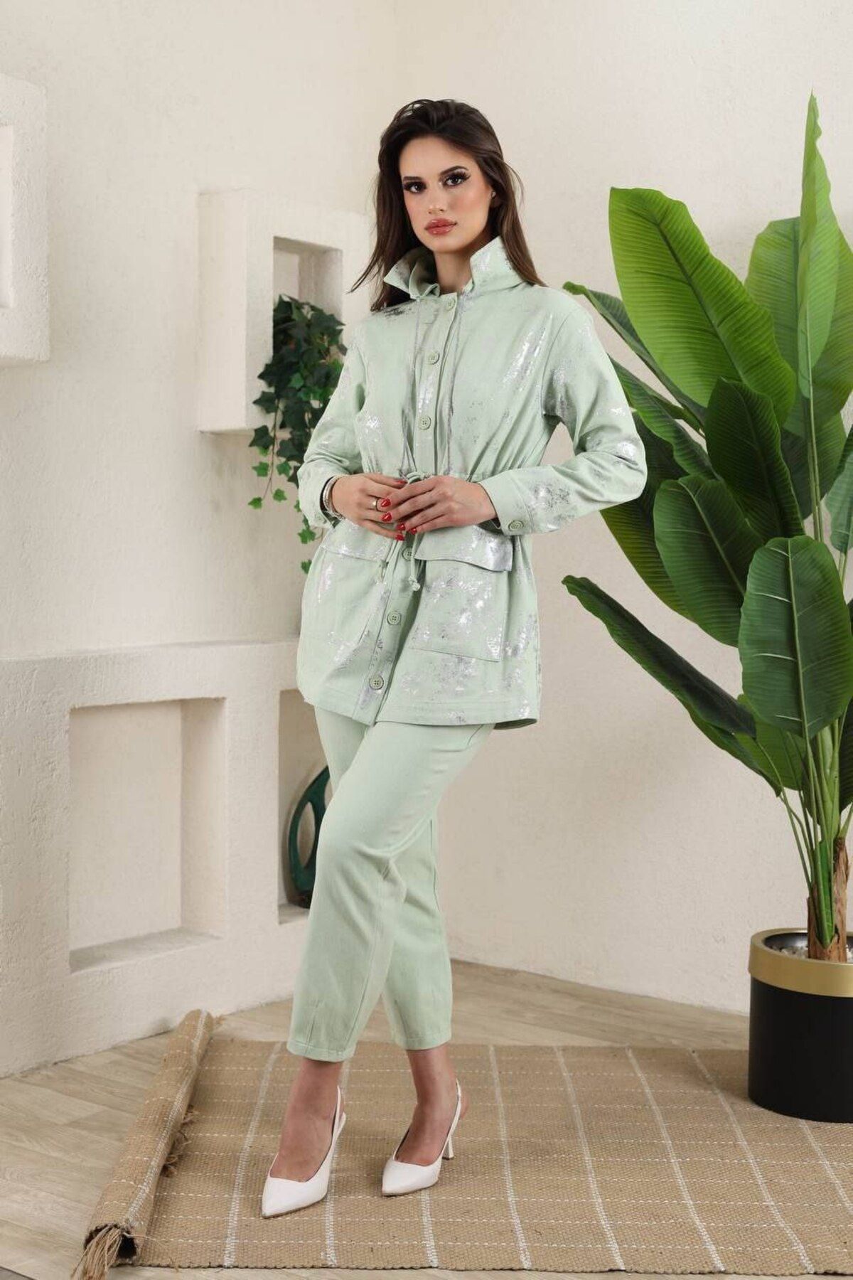 Jupe Kadın Gabardin Varaklı Takım 8551