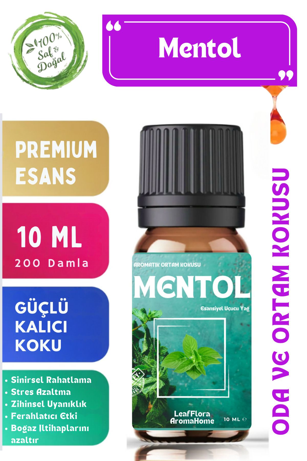 LeafFlora AromaHome Mentol - Esansiyel Koku Yağı 10 ML - Oda ve Ortam Kokusu