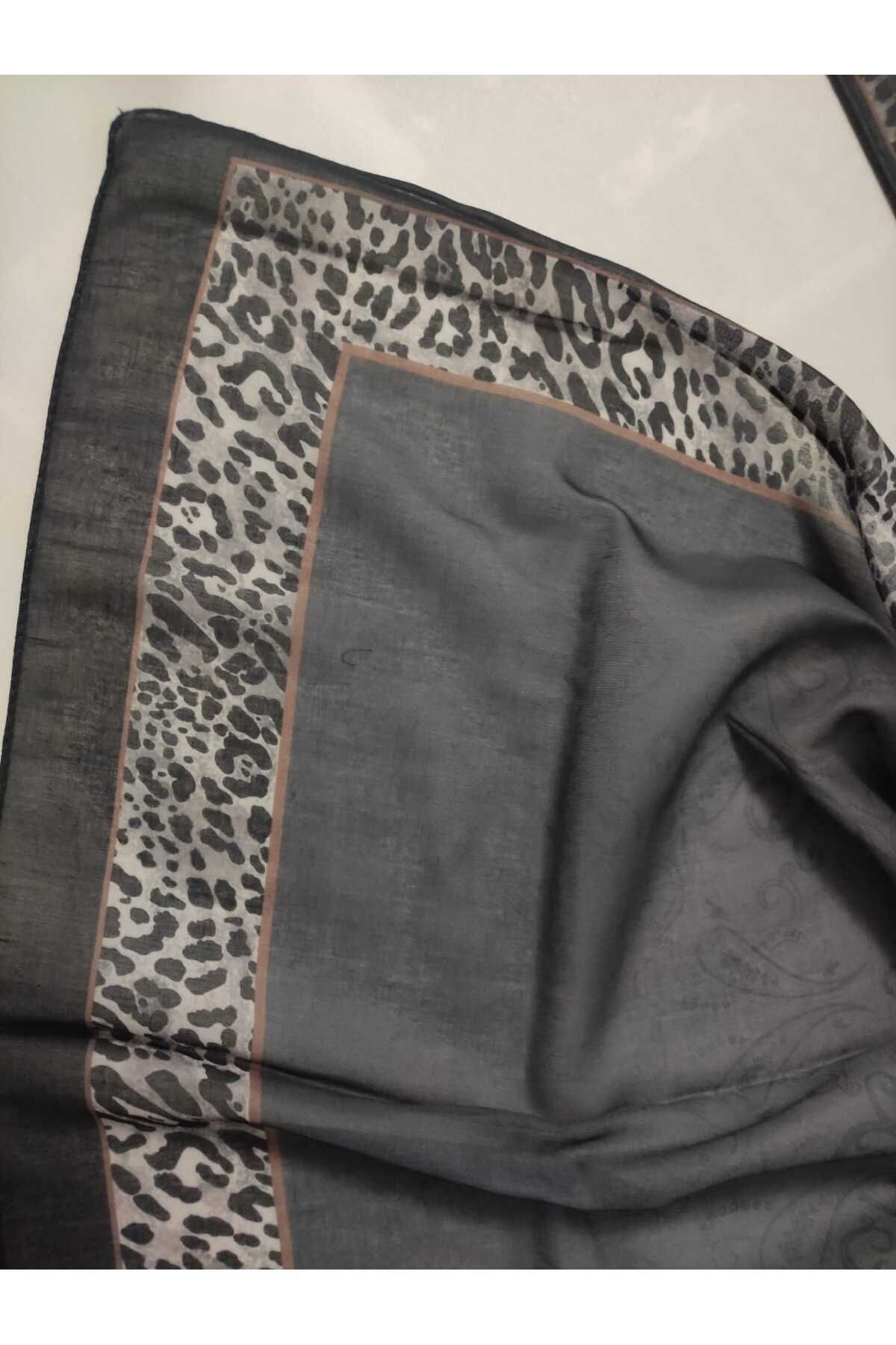 ALTUNTAŞ-Women's Cotton Ethnic Patterned Shawl with Leopard Motif on the Empty Edge 7