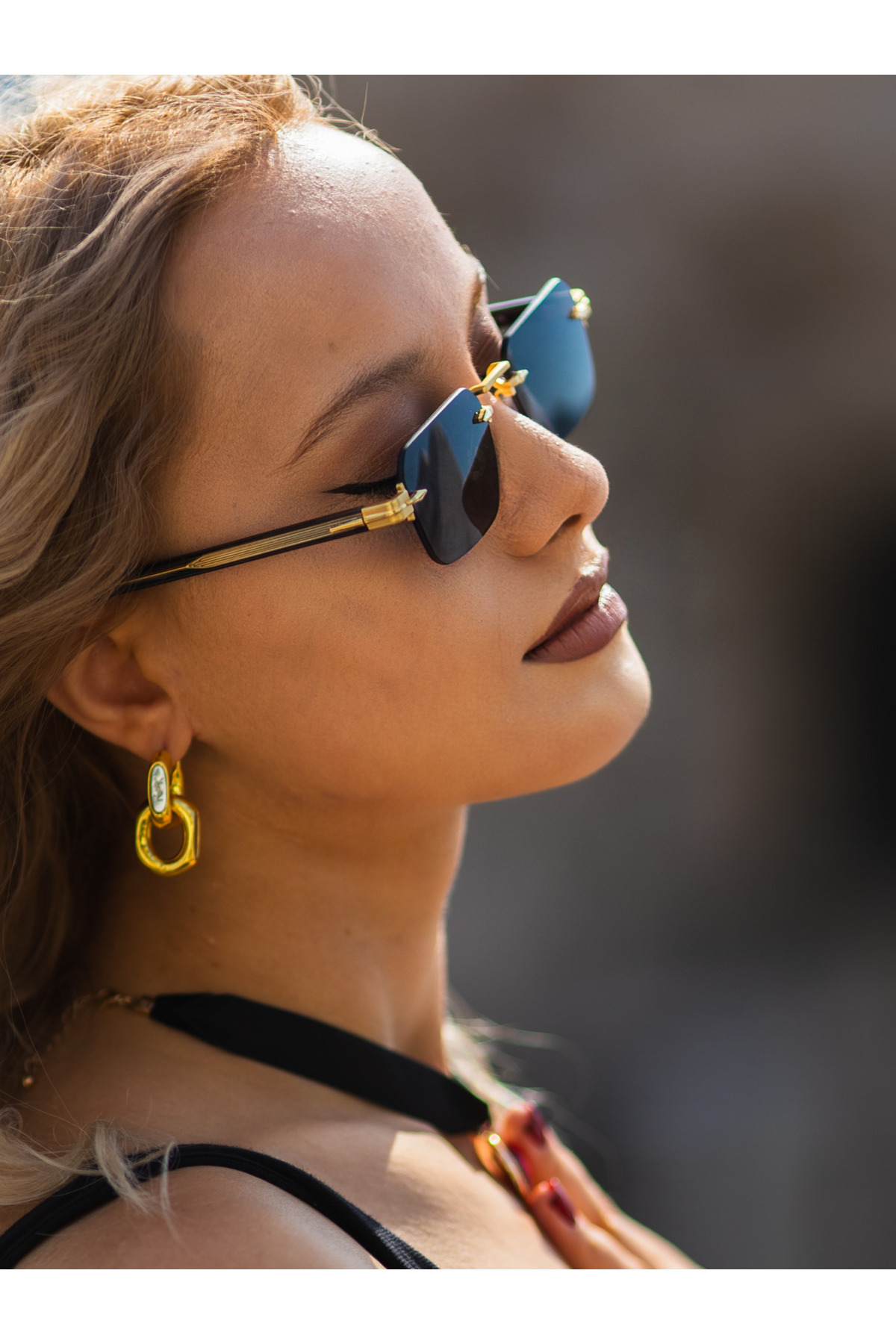 Angel Eyes  Dikdörtgen Tasarım Gold Siyah Asetat Çerçeve Siyah Cam Unisex Güneş Gözlüğü DB7116 David Bckhm - Görsel 6