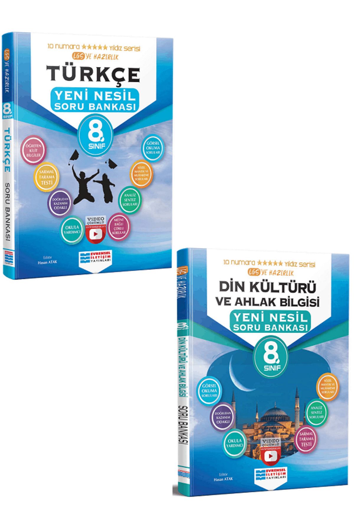 Evrensel İletişim Yayınları 8.Sınıf Evrensel İletişim Türkçe + Din Kültürü Soru Bankaları / Öğreten Kilit Bilgiler - 2 KİTAP