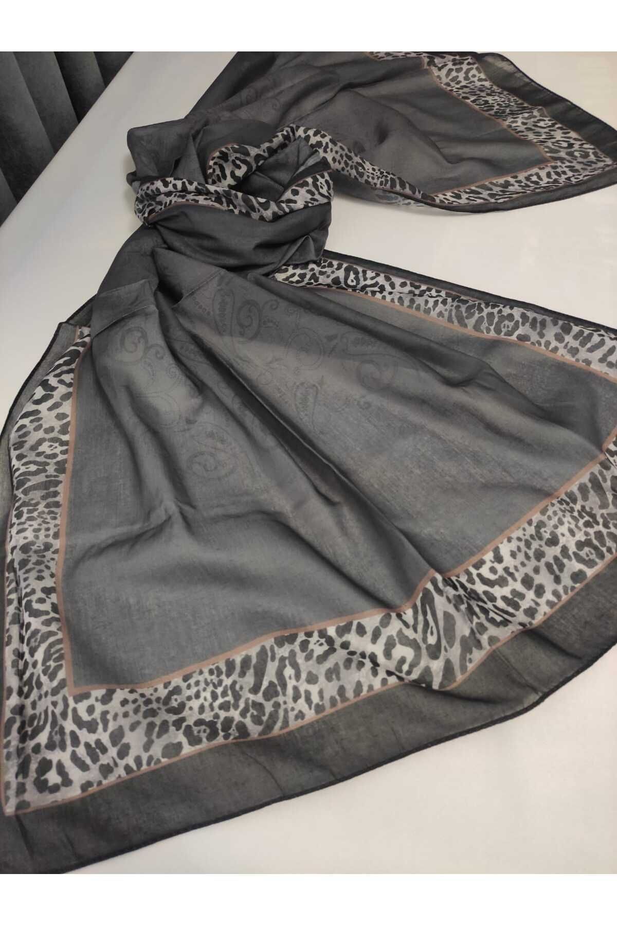 ALTUNTAŞ-Women's Cotton Ethnic Patterned Shawl with Leopard Motif on the Empty Edge 3