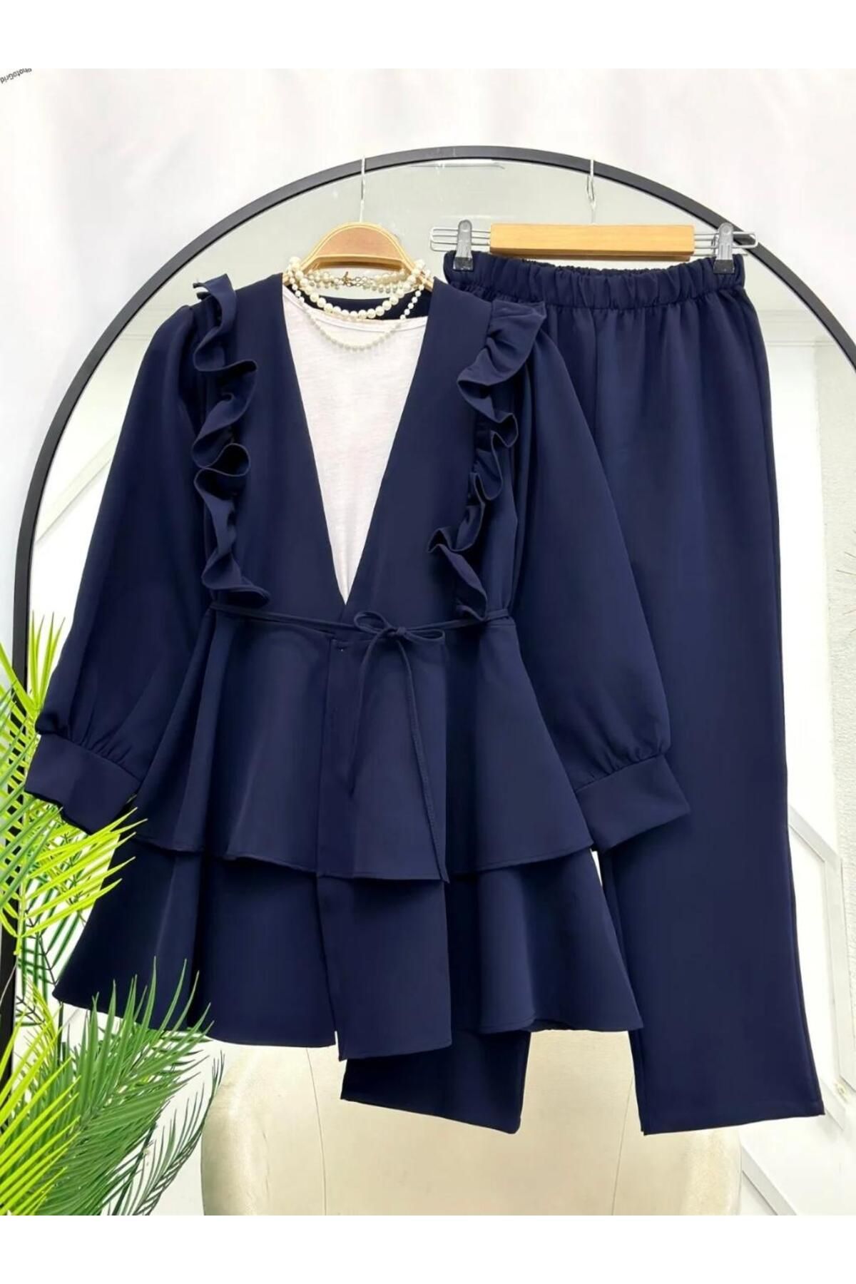 MODA Kadın Nilüfer Fırfırlı Klasik İkili Takım