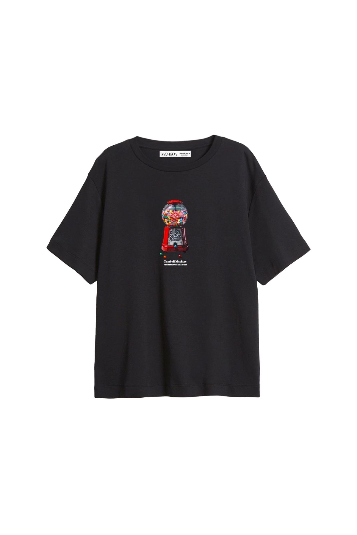 Bak Moda Gumball Machine Baskılı Relaxed Fit Siyah Kadın Tshirt