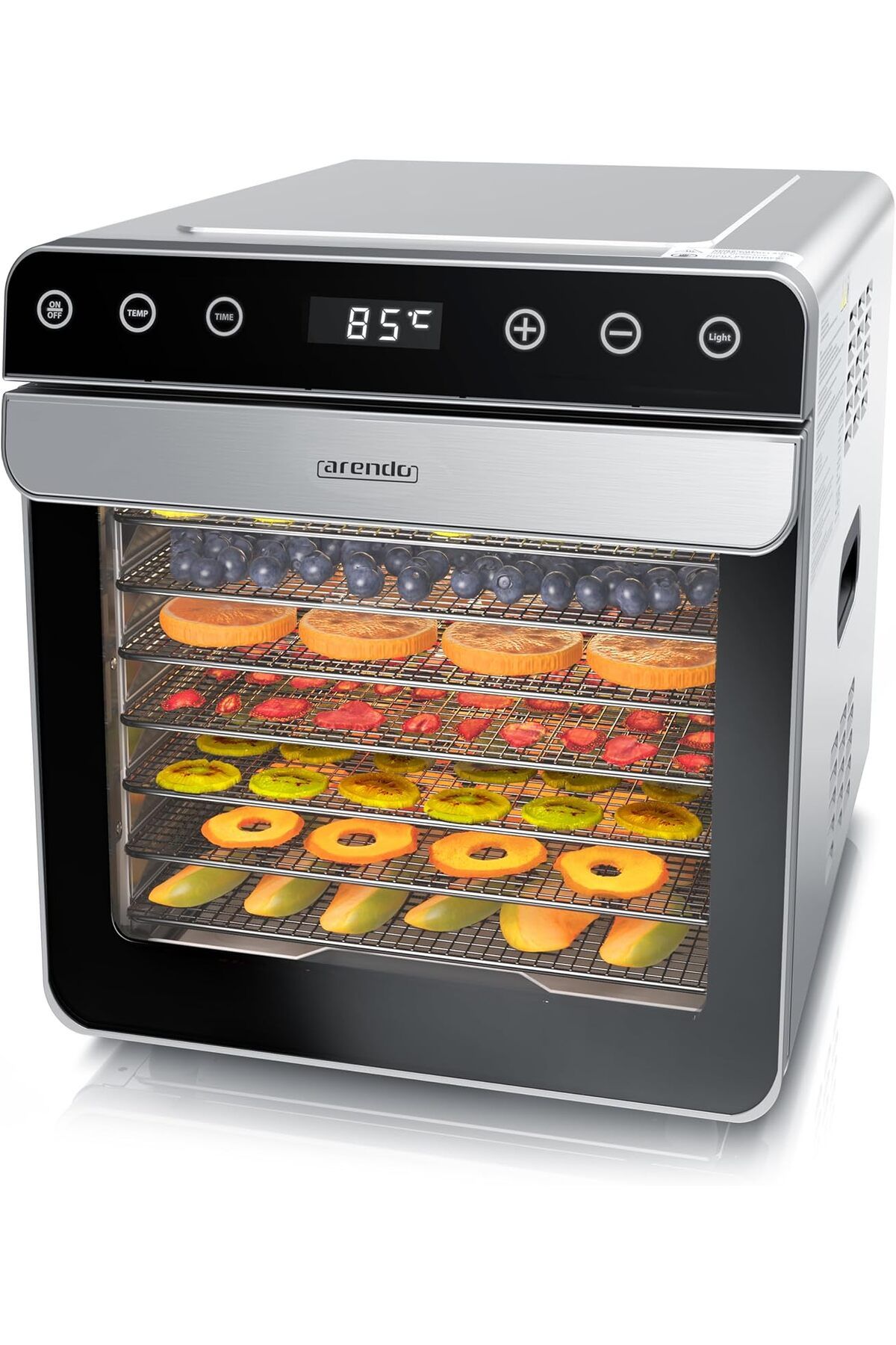 Arendo Paslanmaz Çelik Gıda Kurutucu 8 Katlı, 700W, Sessiz, BPA İçermez, Meyve, Sebze, Et ve Balık Kurutucu