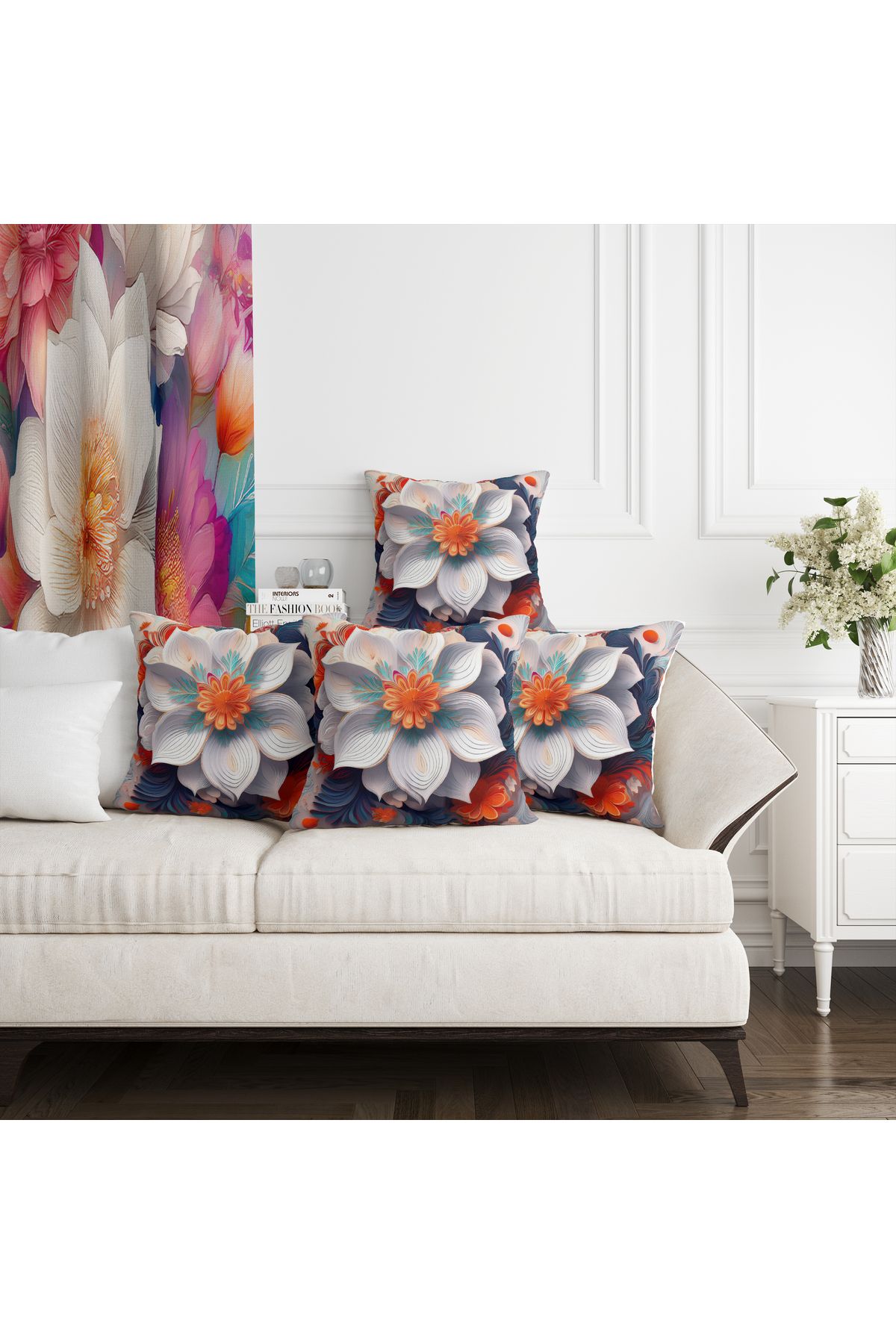Ahsen Dekoratif Premium 3D Çiçek Desenli Dekoratif Kırlent Kılıfı | Lüks Dokunuş 43x43 cm