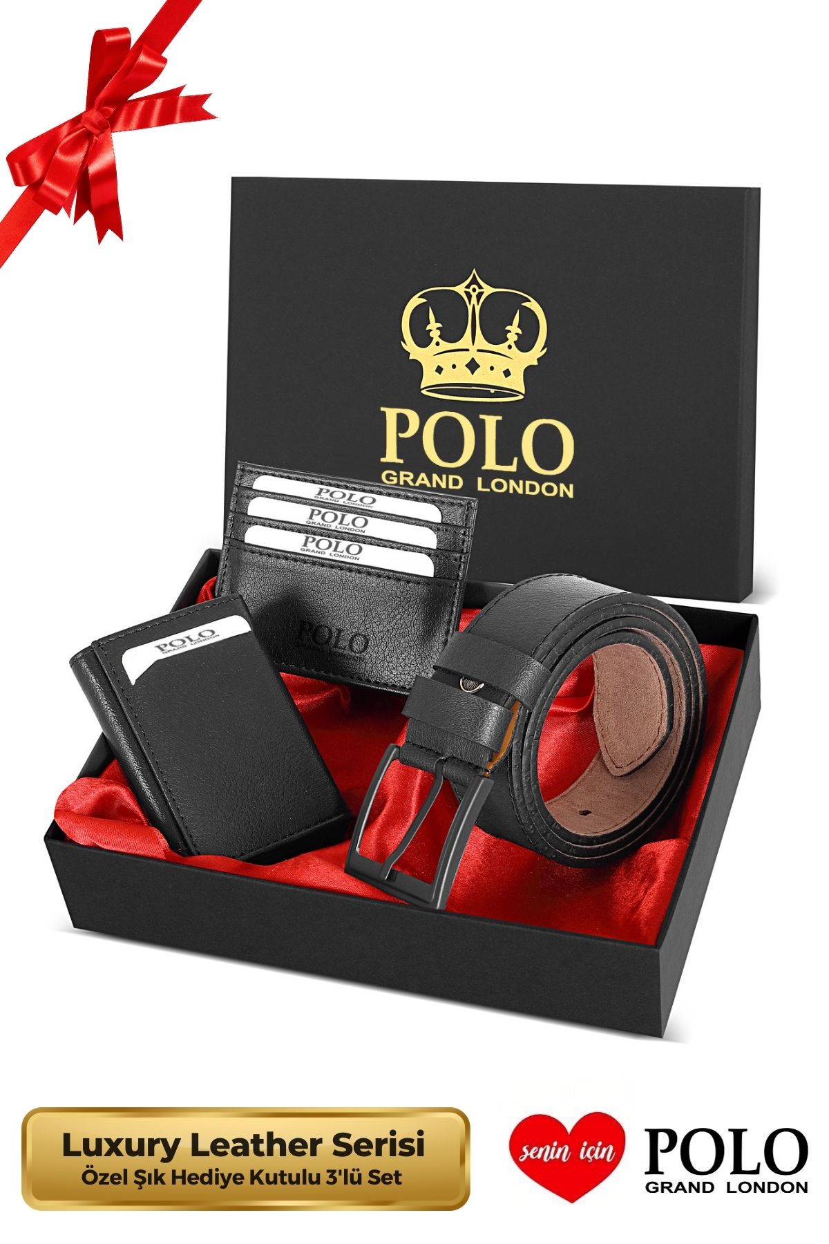 POLOGRAND London Set De 3 Cutii Cadou Speciale Pentru Bărbați Autentice, Serie De Lux, Portofel Pentru Cadou Pentru Mire, Set De Curele Unisex - One
