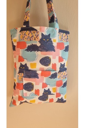 homecandleglow Kedi Desenli Bez Çanta, Çevre Dostu Çanta, Cep Detaylı Kol ve ...