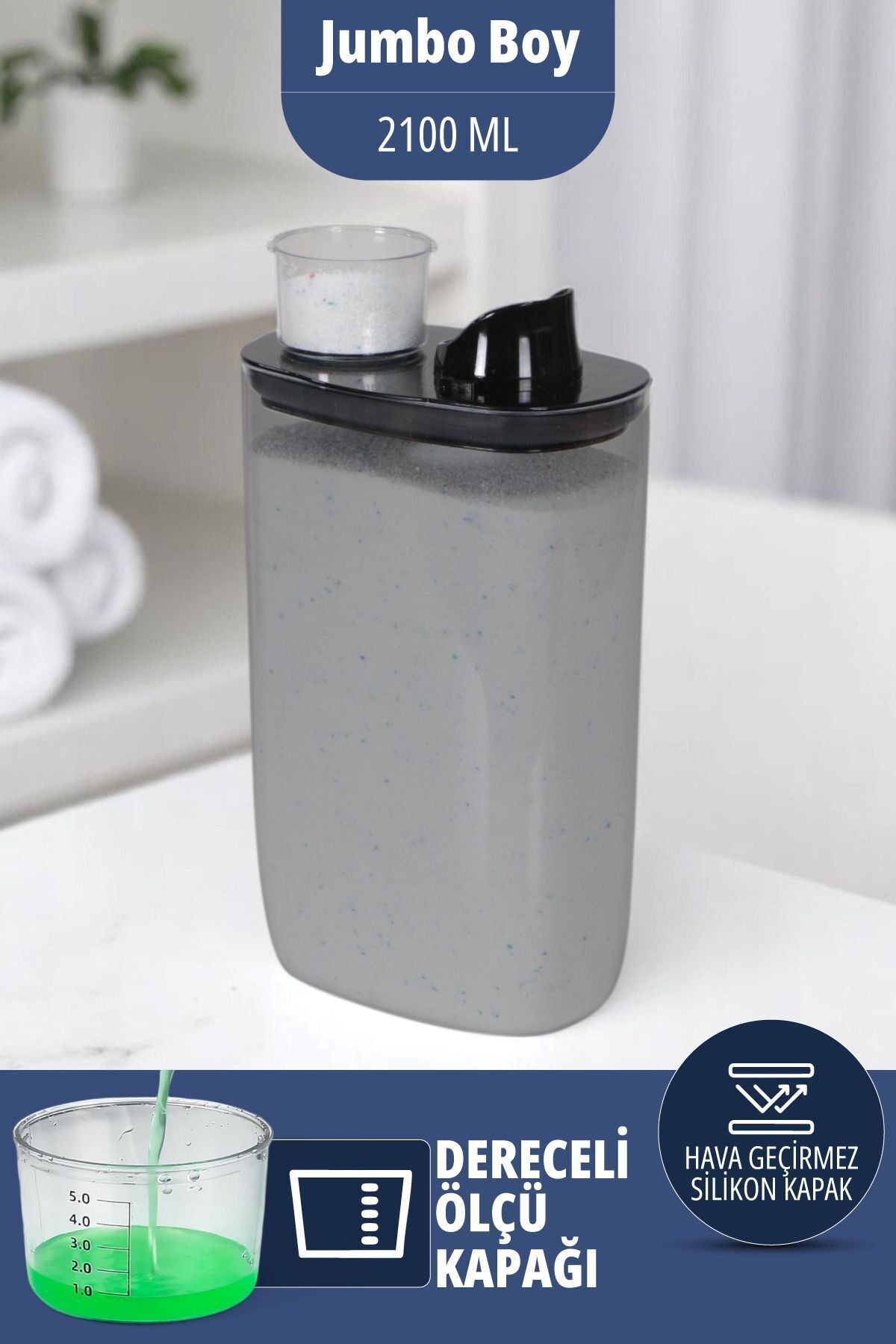İronika-Silicone Lid Scale Powder Liquid Tablet Detergent Storage Container Box 2100 ml 1