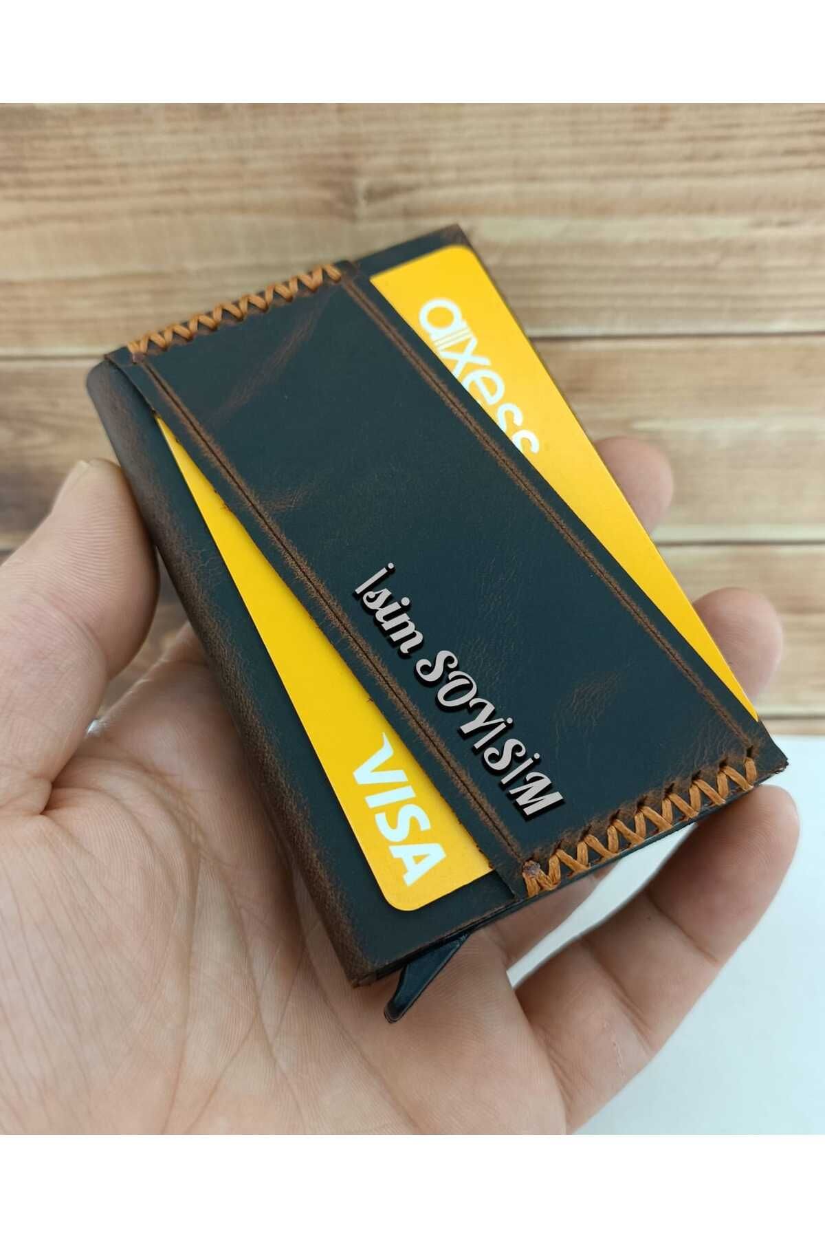 cgderi Çift Mekanizmalı Rfid Güvenlikli unisex hakiki deri kartlık Kişiye özel