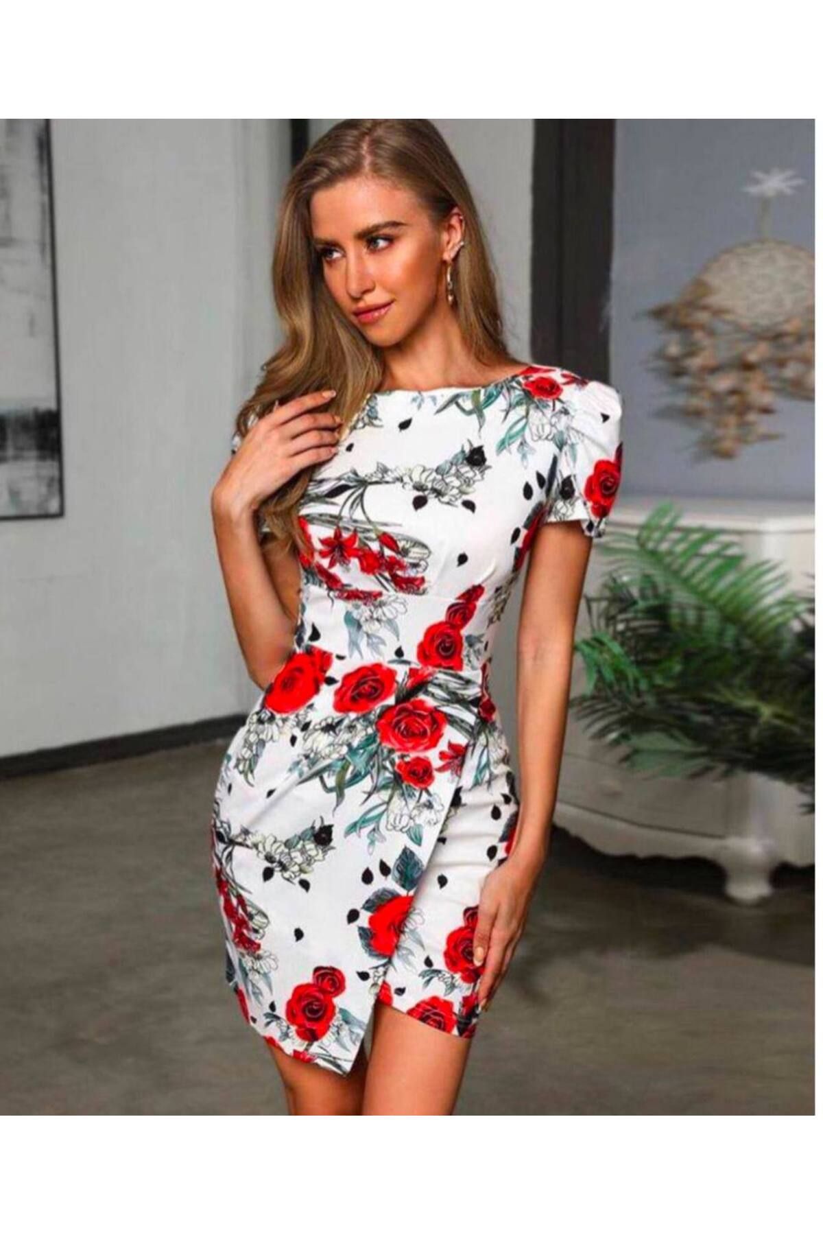 ByMisa Store Kadın Yazlık Rahat Kalıp Çiçek Desenli Elbise