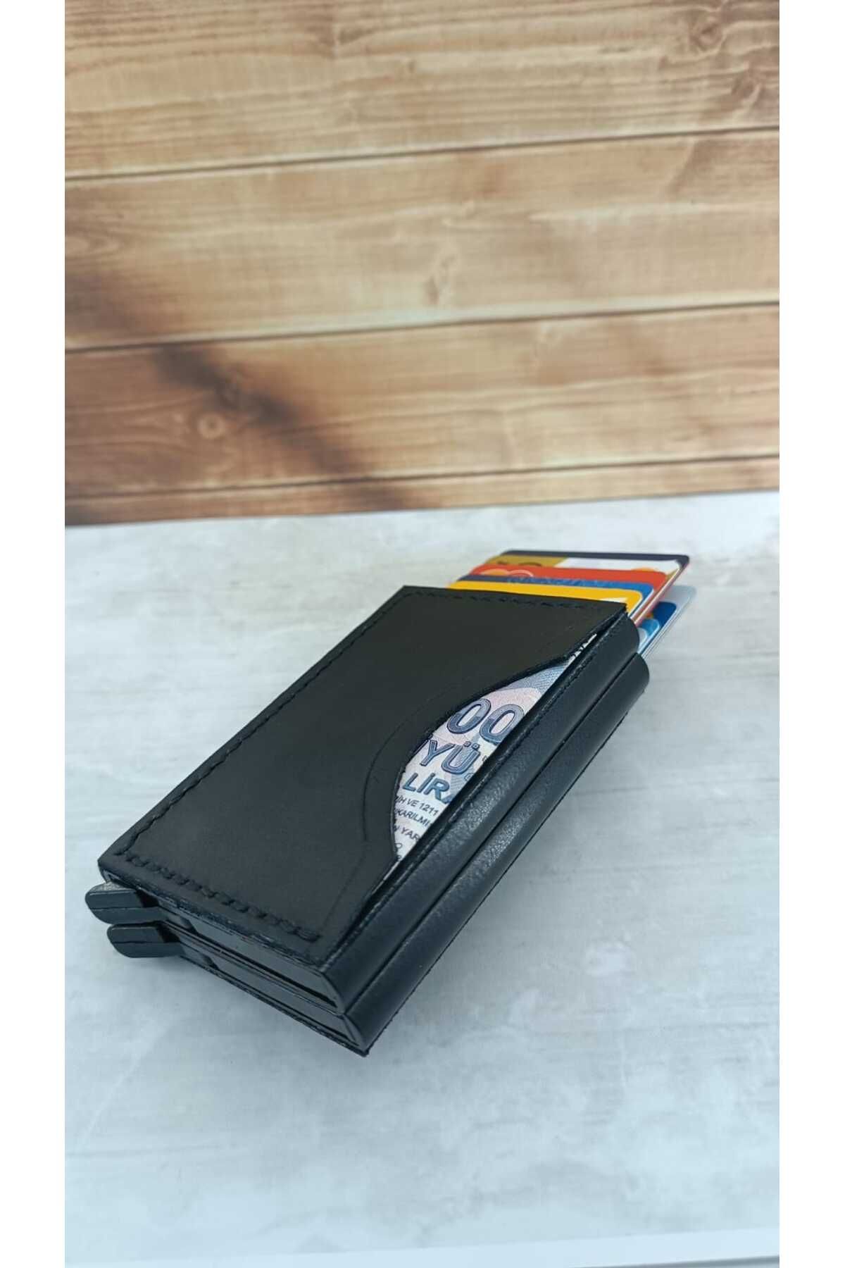 cgderi Çift Mekanizmalı Rfid Güvenlikli unisex hakiki deri kartlık Kişiye özel