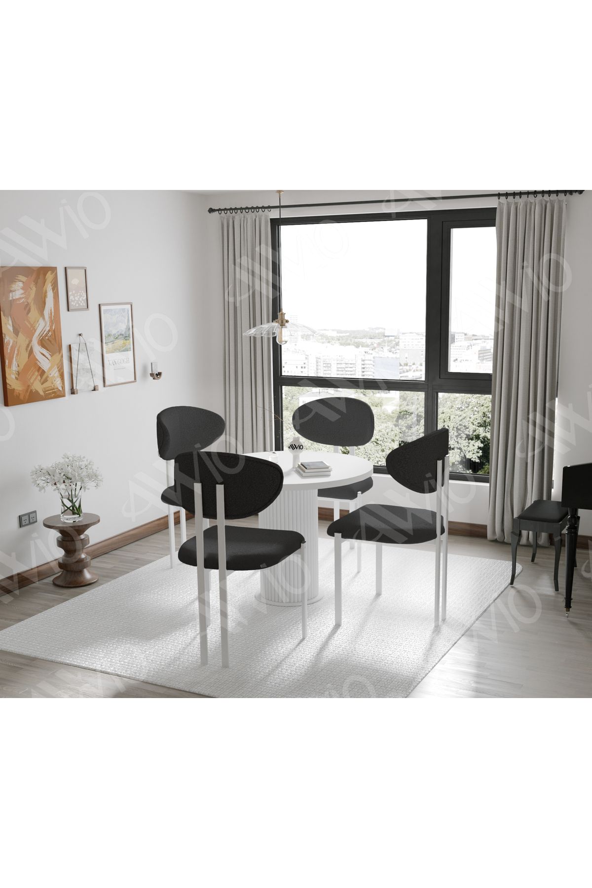 AVVİO NOA Serisi Bohem Ayak 4'lü Lotus Sandalye 90x90 Masa Sandalye Takımı