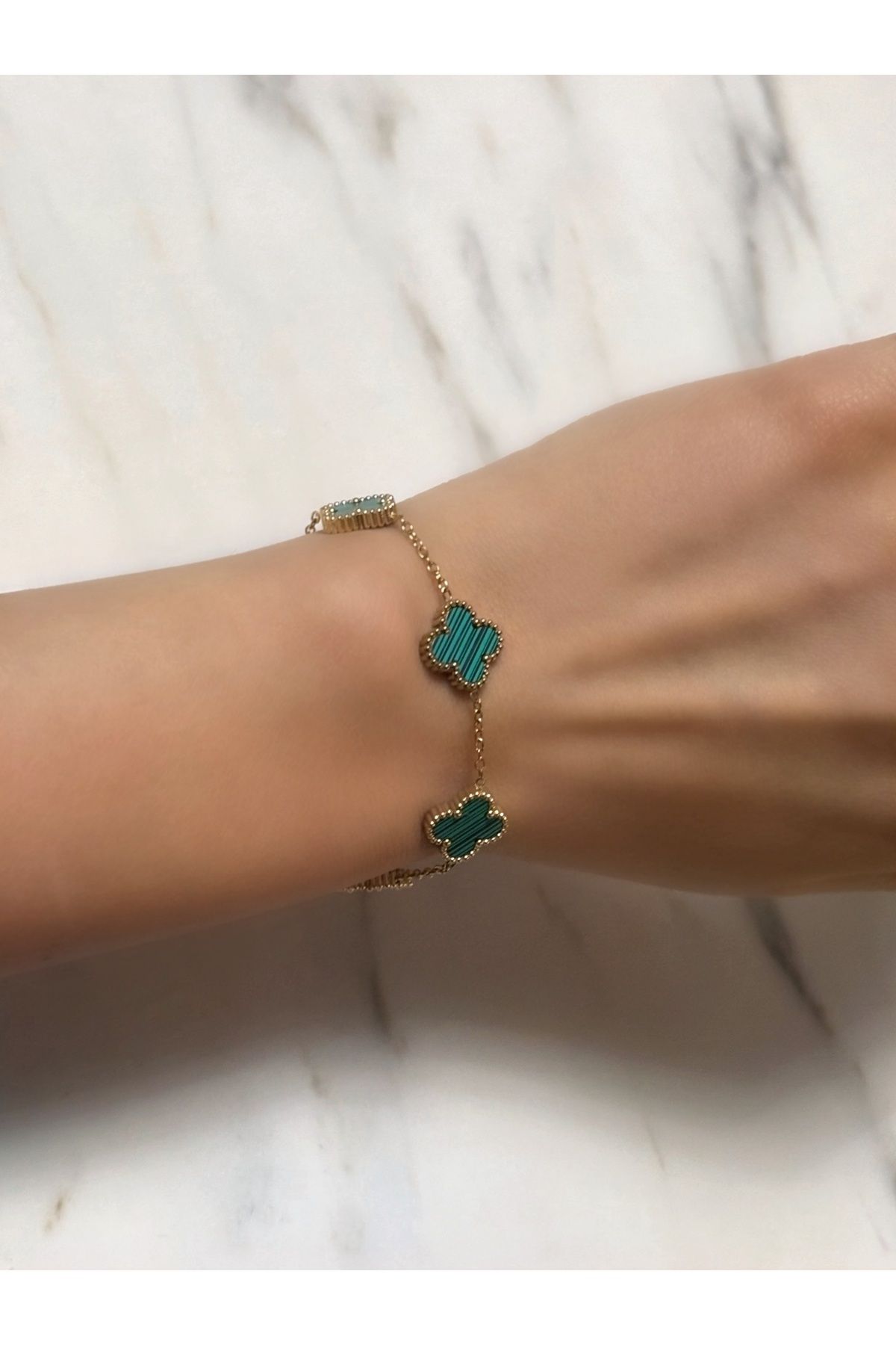 LAURA JEWELRY gold yeşil yonca bileklik