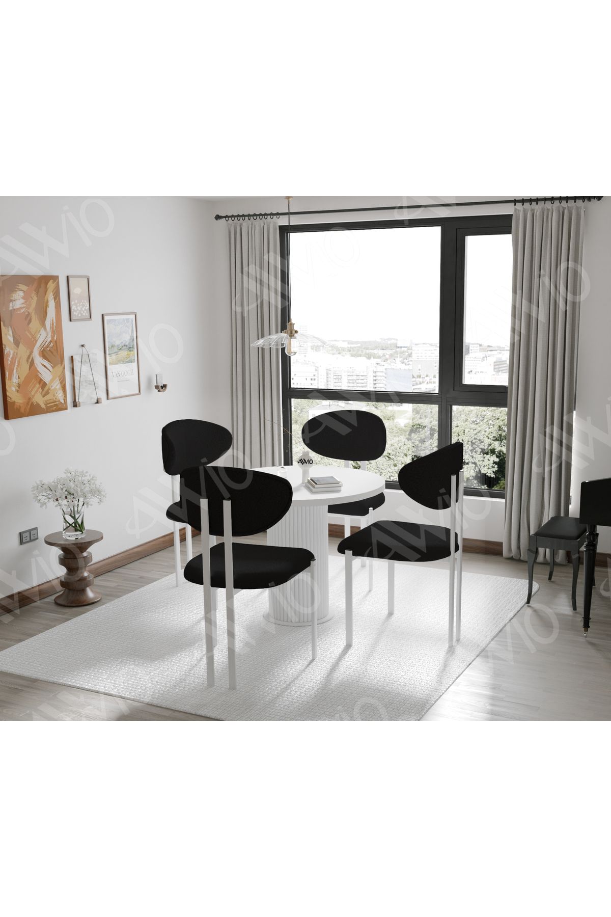 AVVİO NOA Serisi Bohem Ayak 4'lü Lotus Sandalye 90x90 Masa Sandalye Takımı