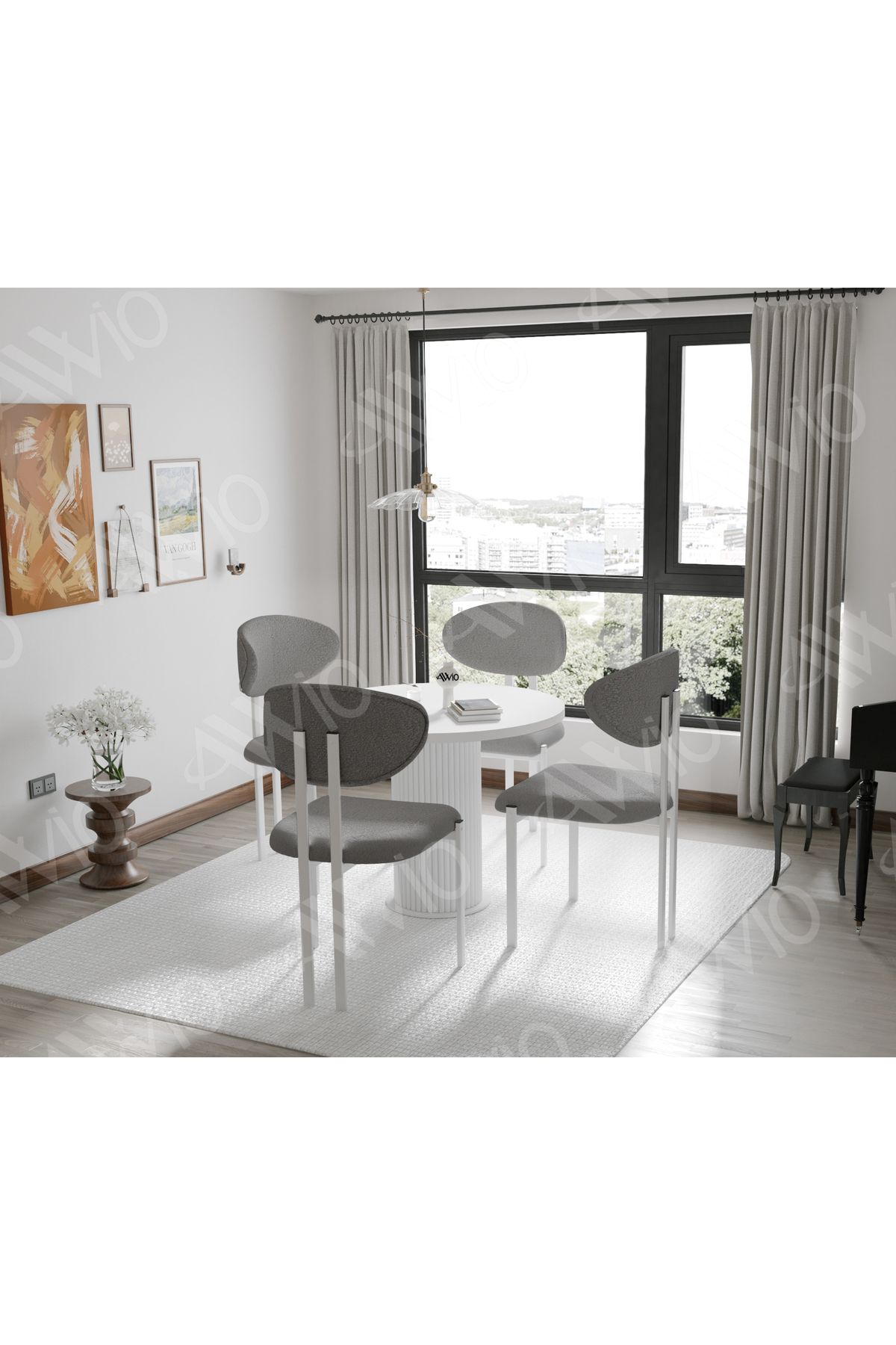 AVVİO NOA Serisi Bohem Ayak 4'lü Lotus Sandalye 90x90 Masa Sandalye Takımı